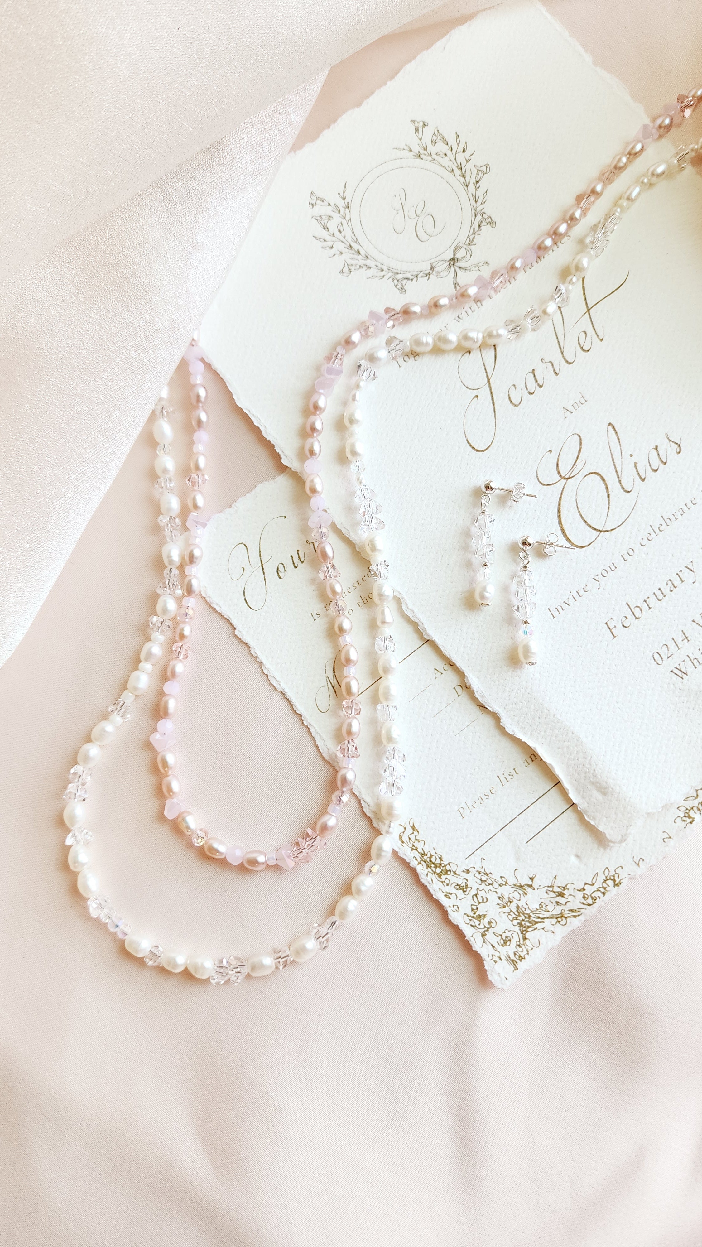 Crystal Pearl Beaded Necklace Set