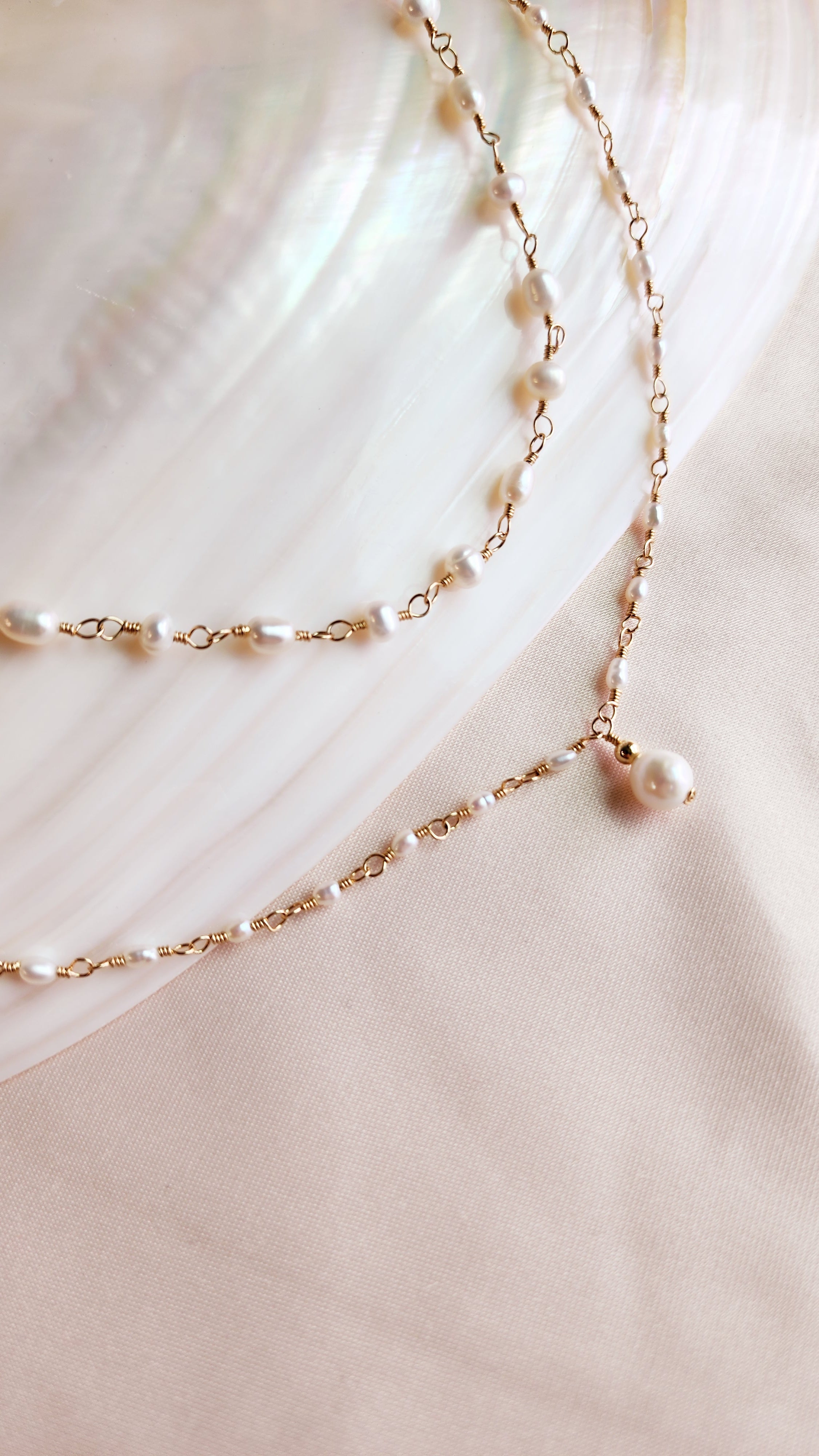 Small Pearls Linked Necklace | Sterling & 14ktgf Gold