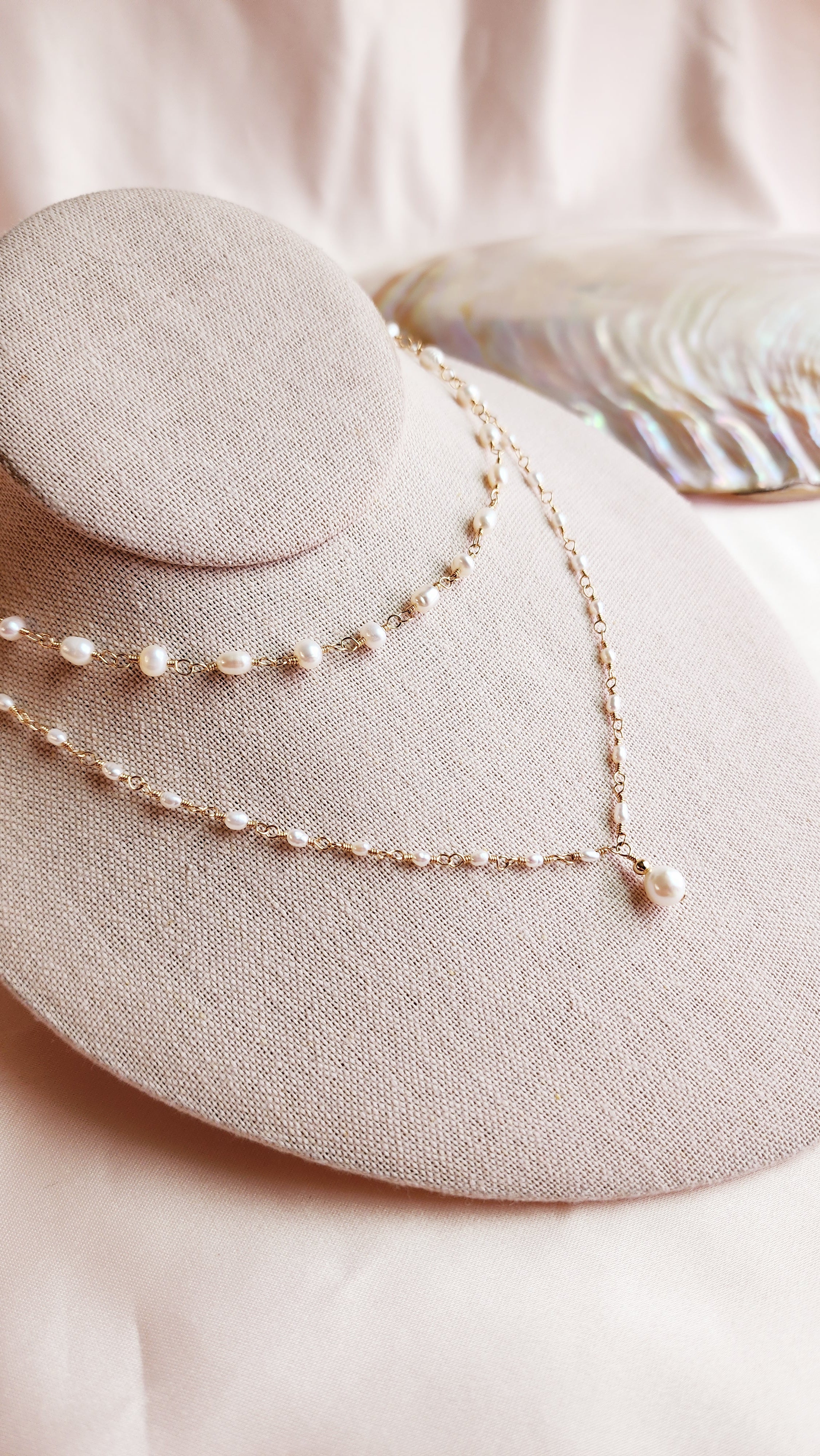 Small Pearls Linked Necklace | Sterling & 14ktgf Gold