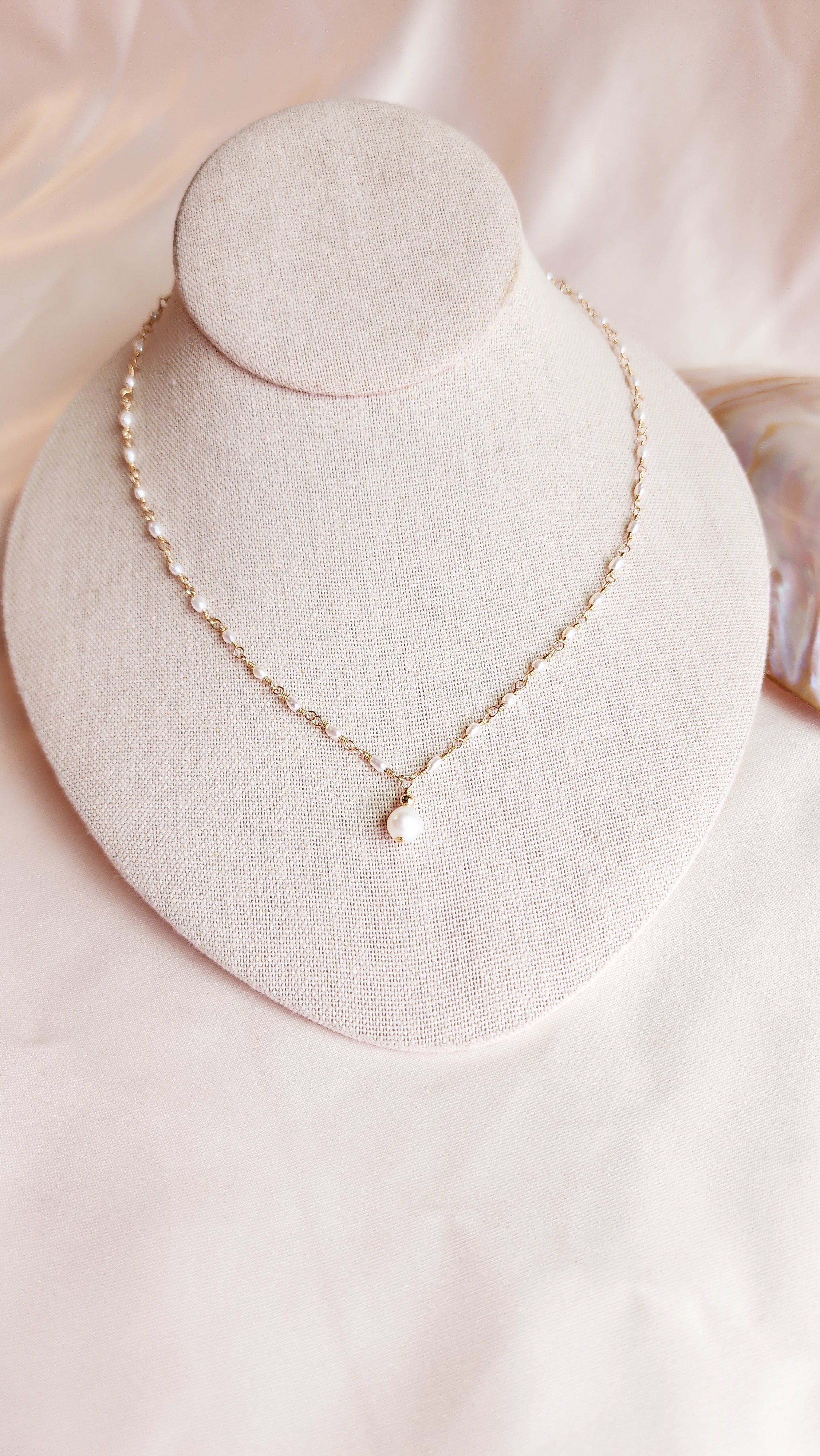 Small Pearls Linked Necklace | Sterling & 14ktgf Gold