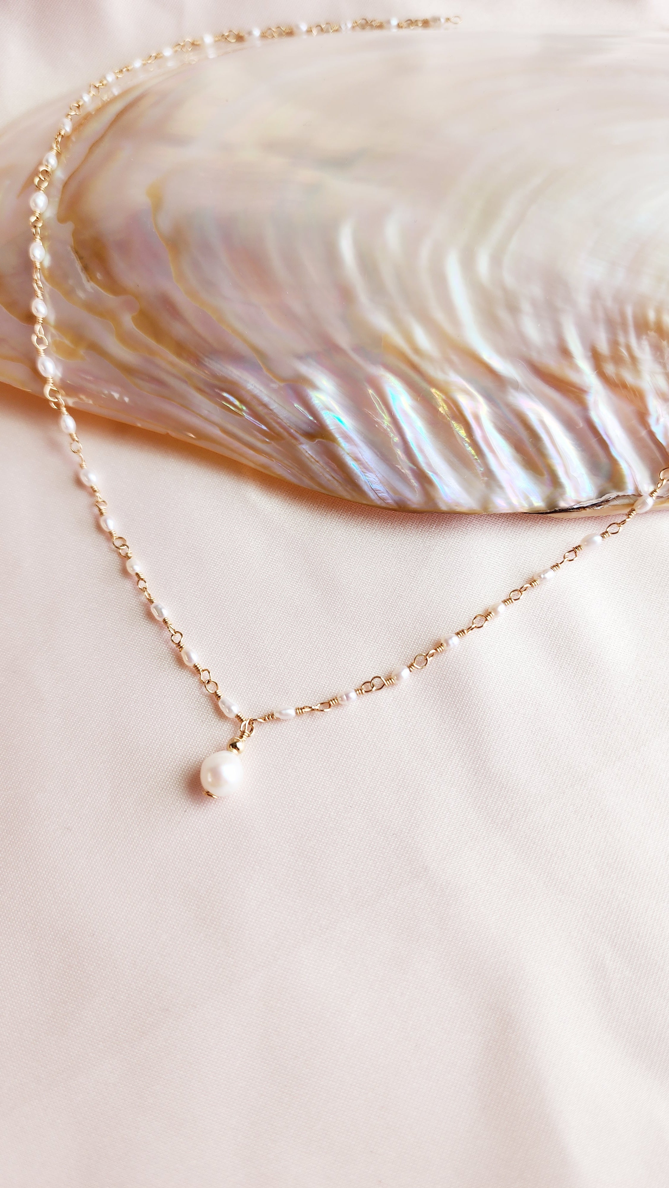 Small Pearls Linked Necklace | Sterling & 14ktgf Gold