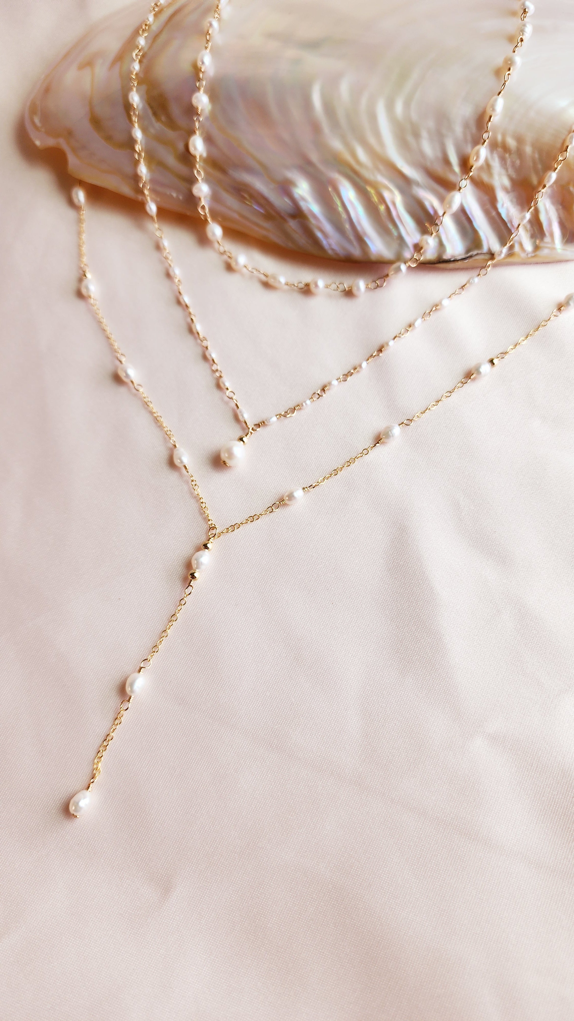 Small Pearls Linked Necklace | Sterling & 14ktgf Gold