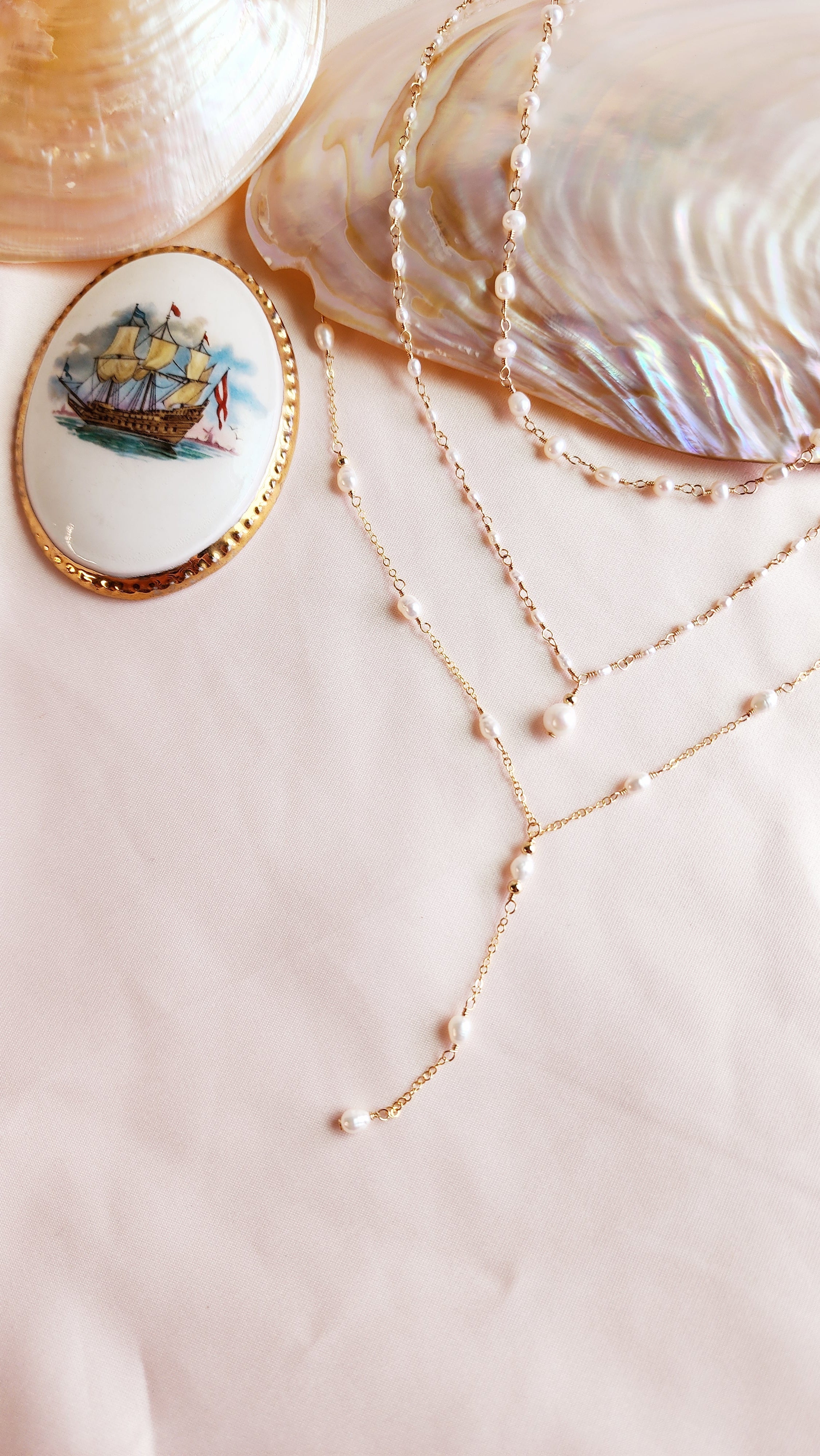 Linked Pearl Necklace | Sterling Silver & Gold