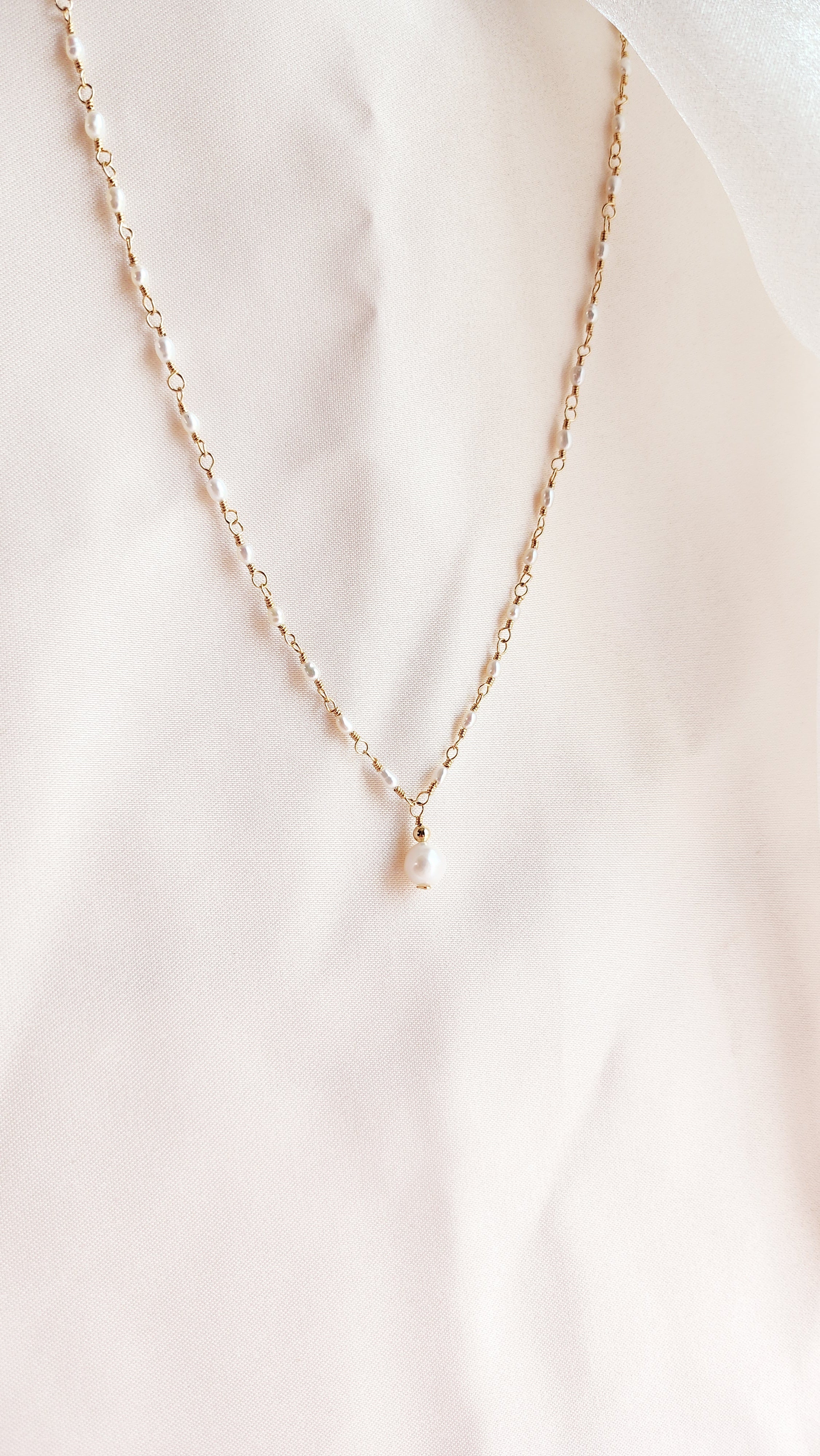 Small Pearls Linked Necklace | Sterling & 14ktgf Gold