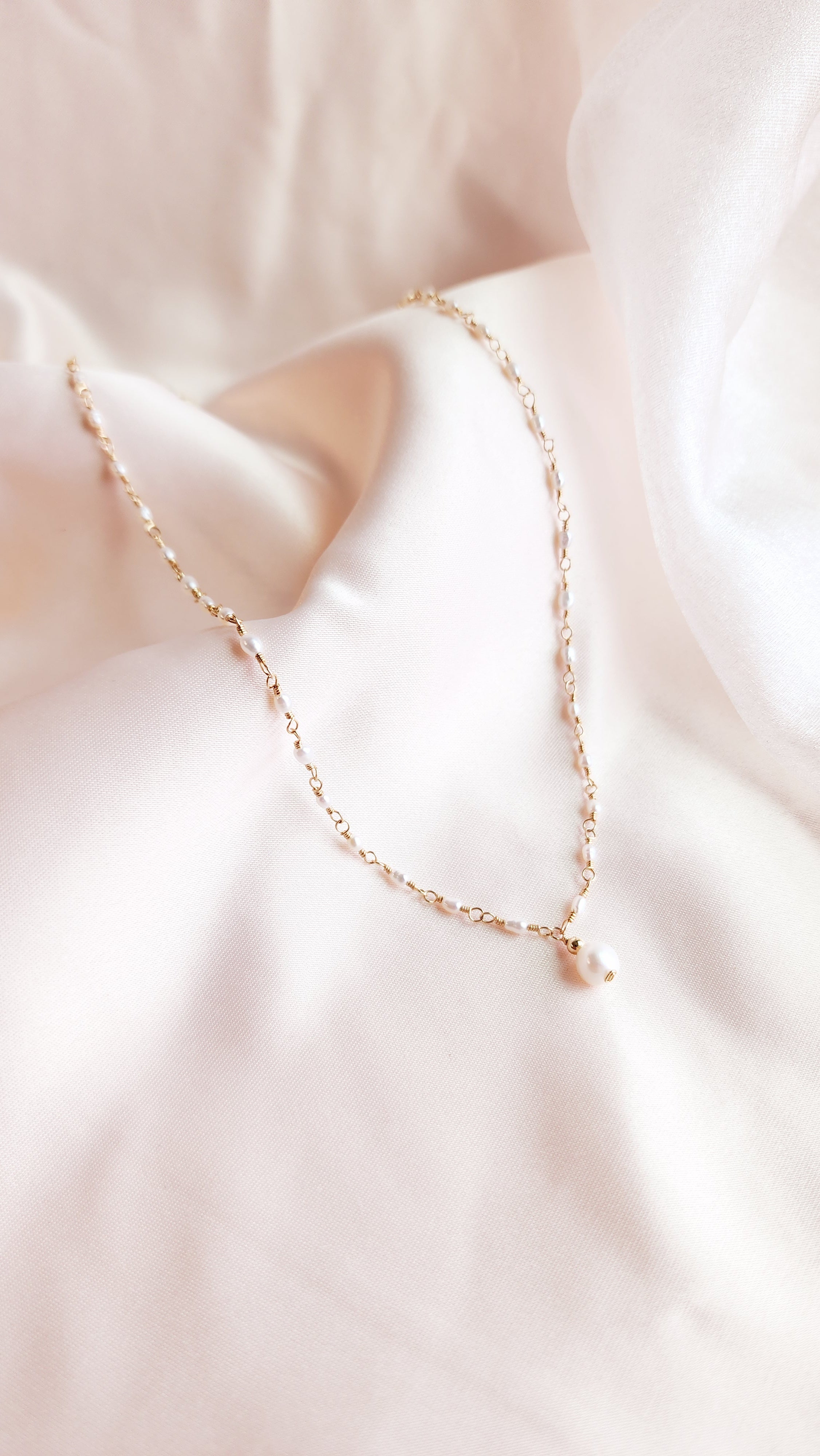 Small Pearls Linked Necklace | Sterling & 14ktgf Gold