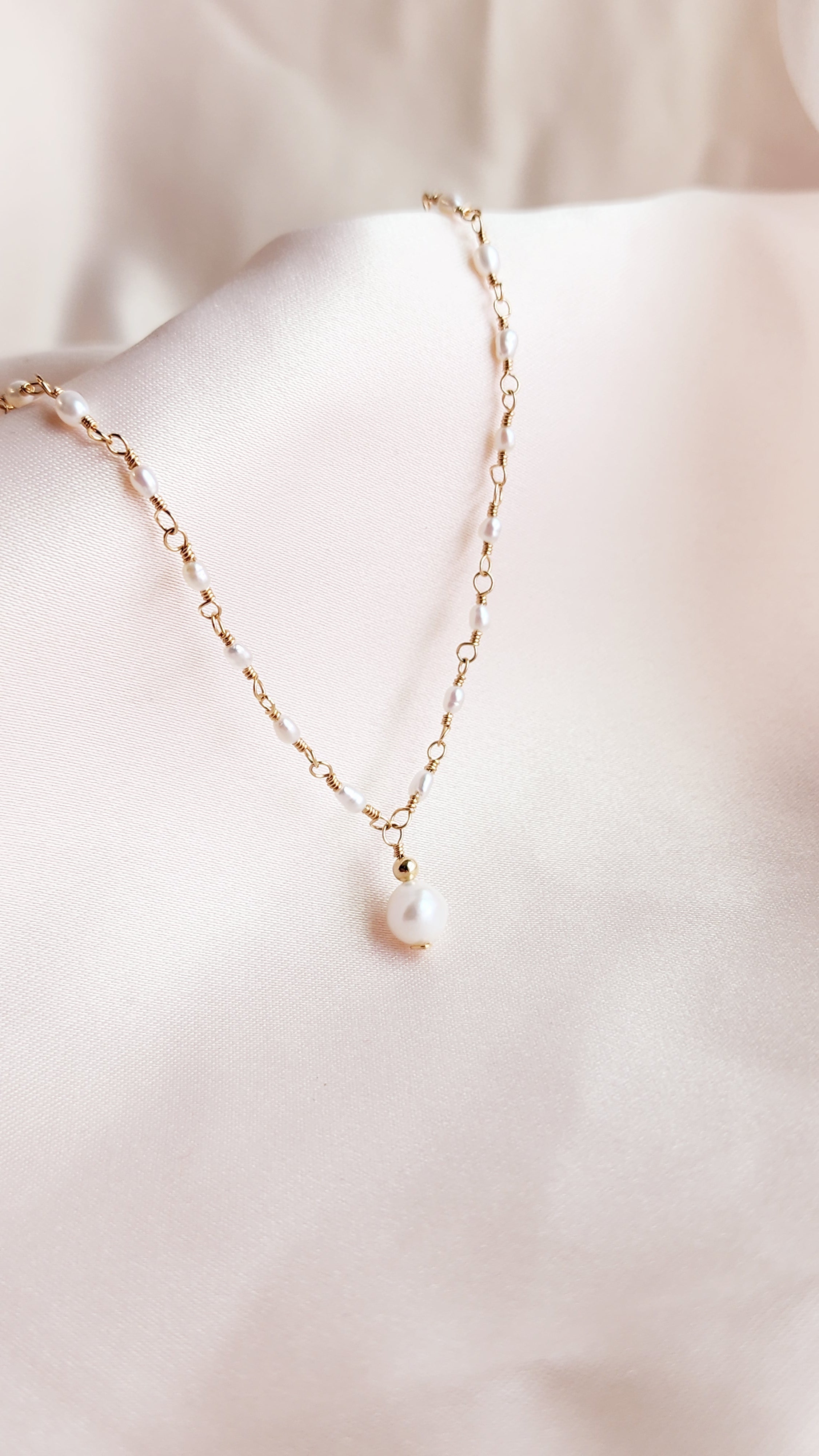 Small Pearls Linked Necklace | Sterling & 14ktgf Gold