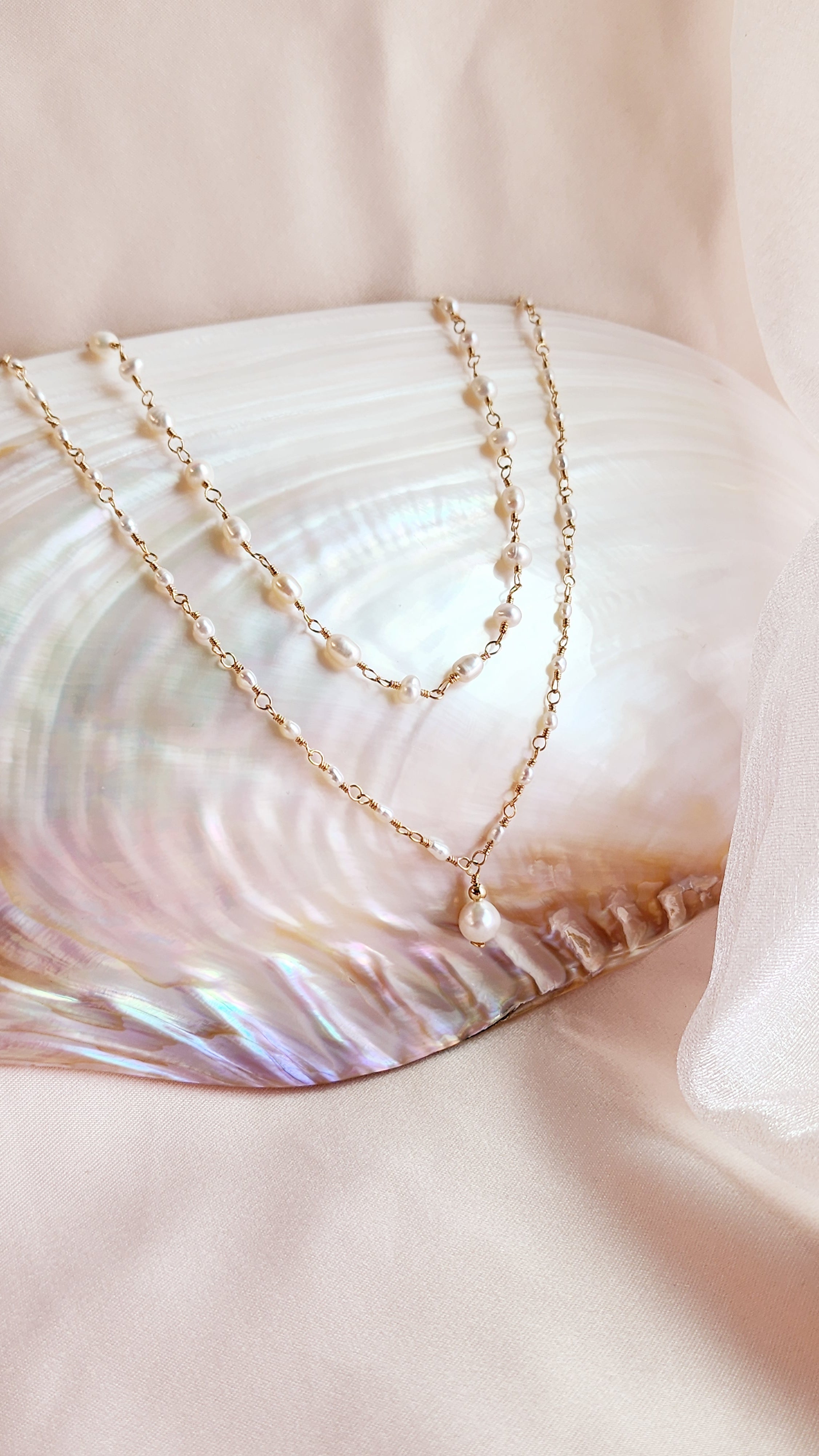 Small Pearls Linked Necklace | Sterling & 14ktgf Gold