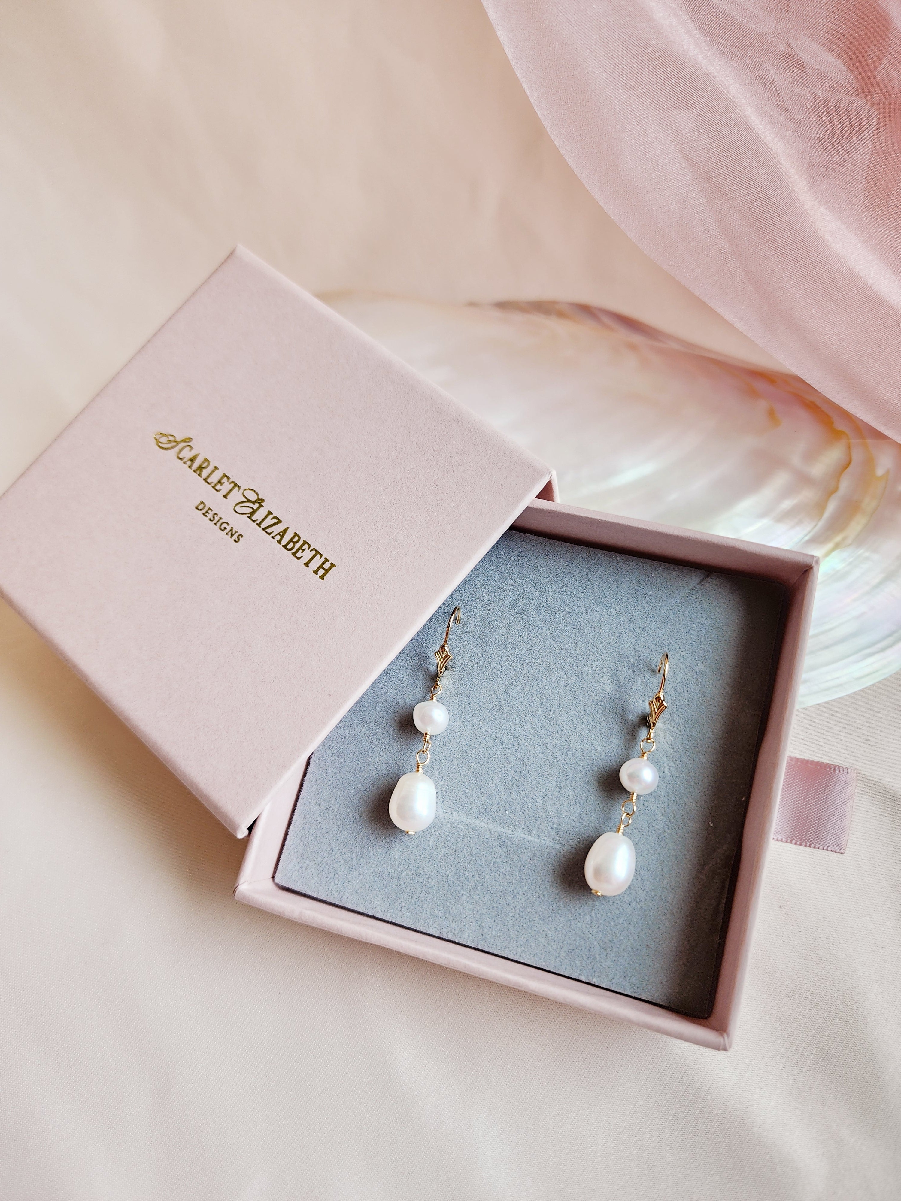 Leverback Pearl Earrings | Selene Pearl Earrings