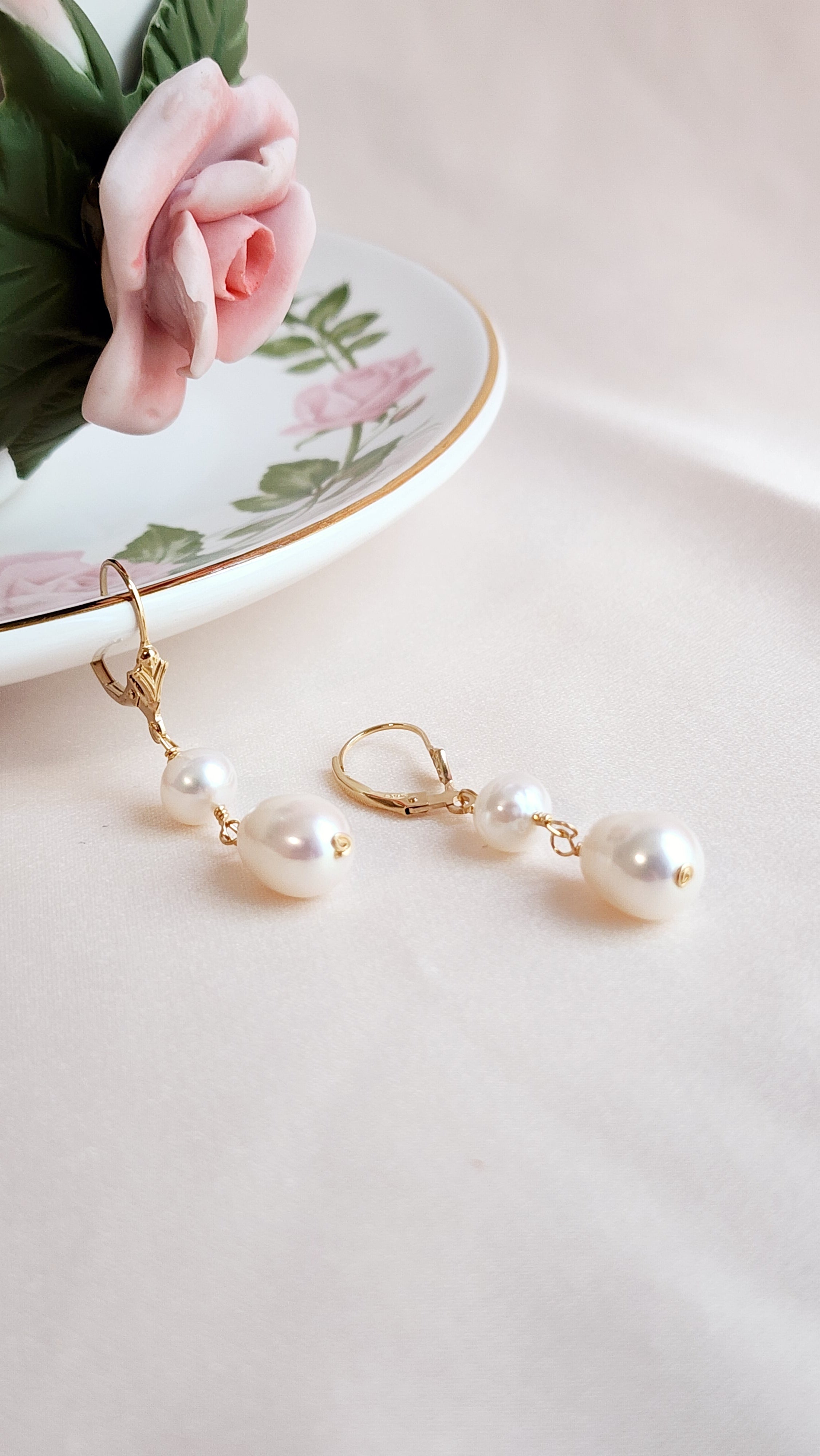 Leverback Pearl Earrings | Selene Pearl Earrings