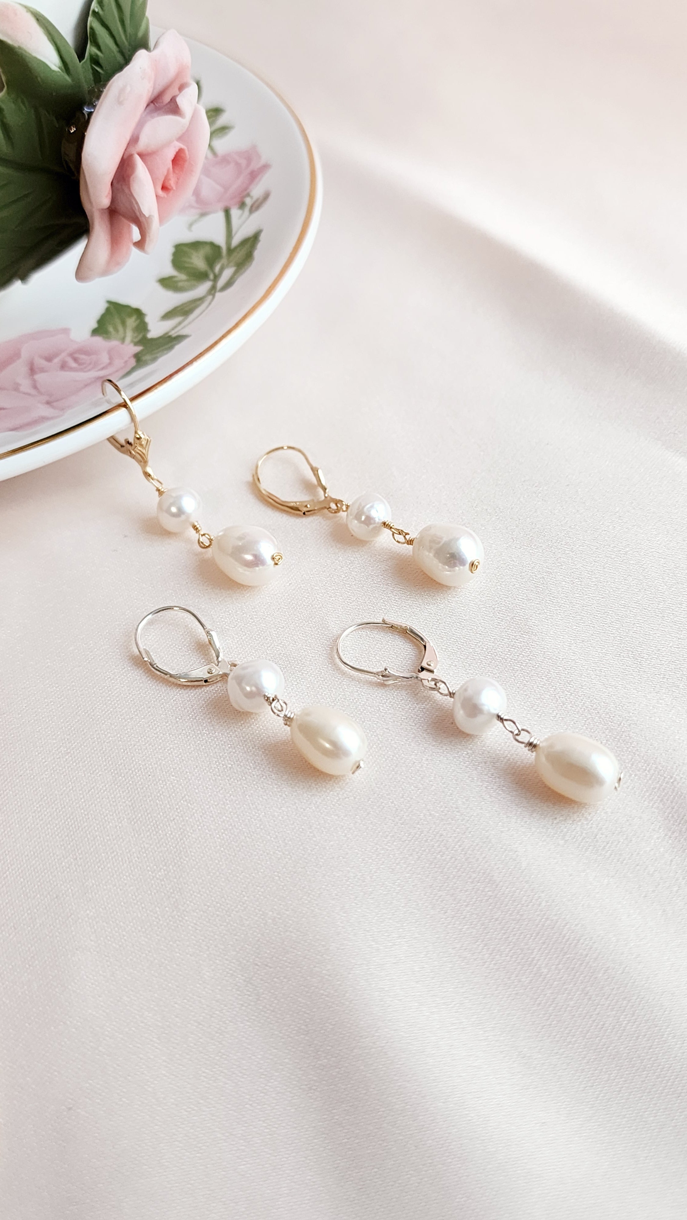Leverback Pearl Earrings | Selene Pearl Earrings