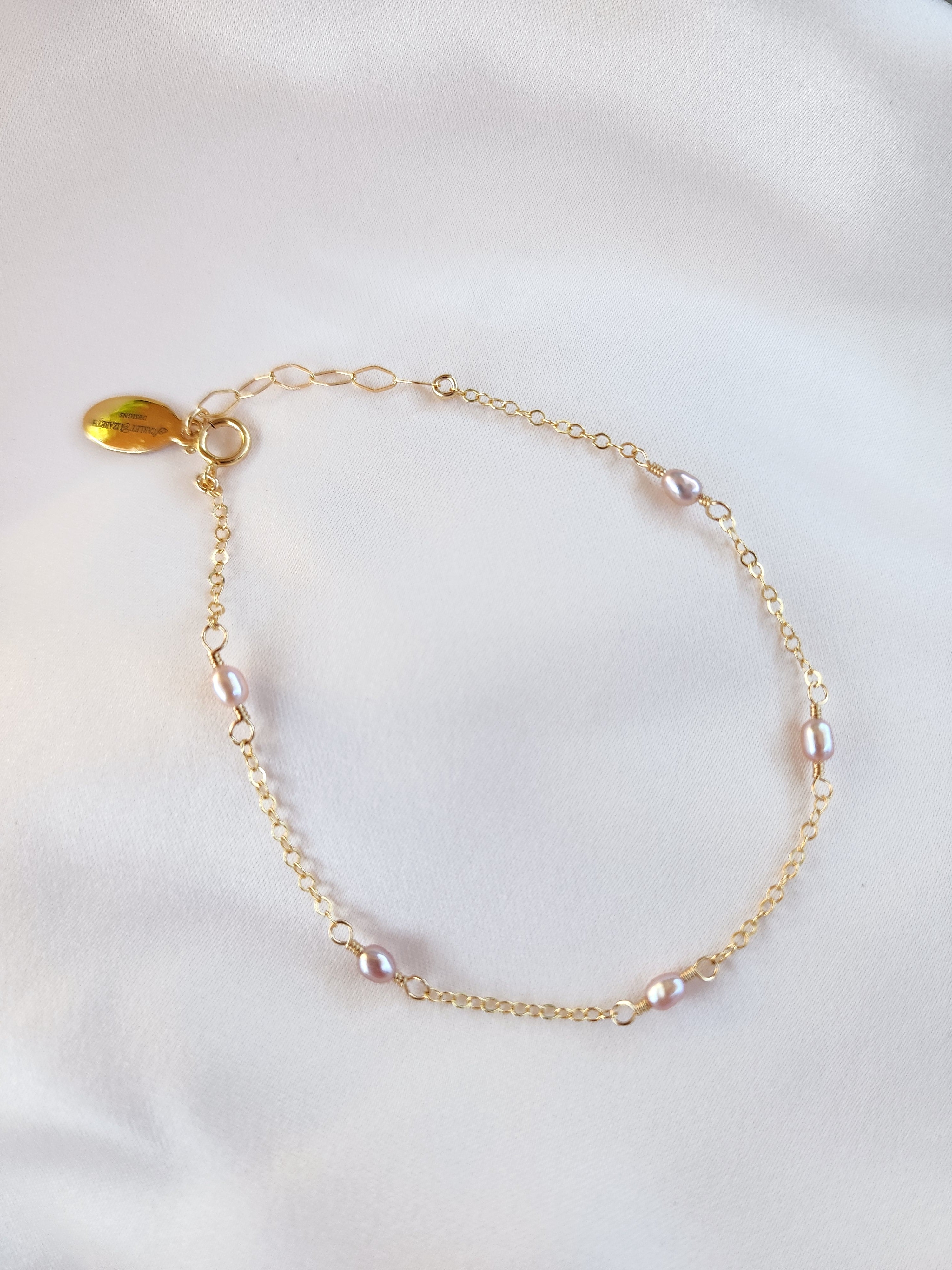 Lavender Pink Linked Pearl Bracelet