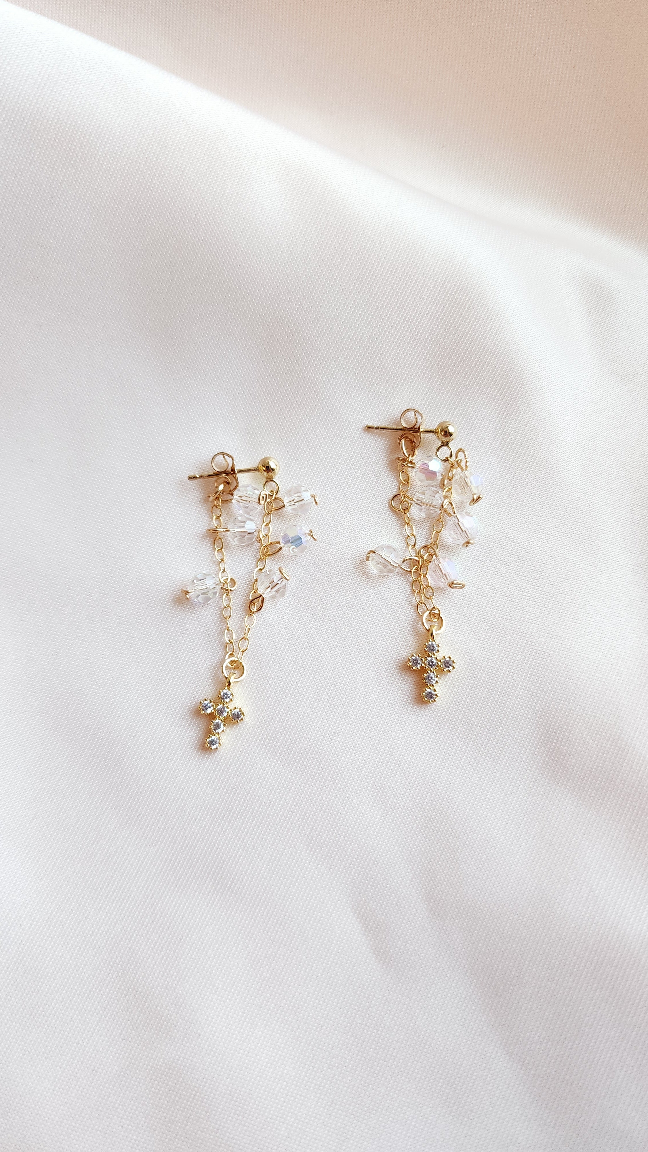 Crystal Cross Stud Earrings — Starry Night | 14kt Gold Fill & Sterling Silver