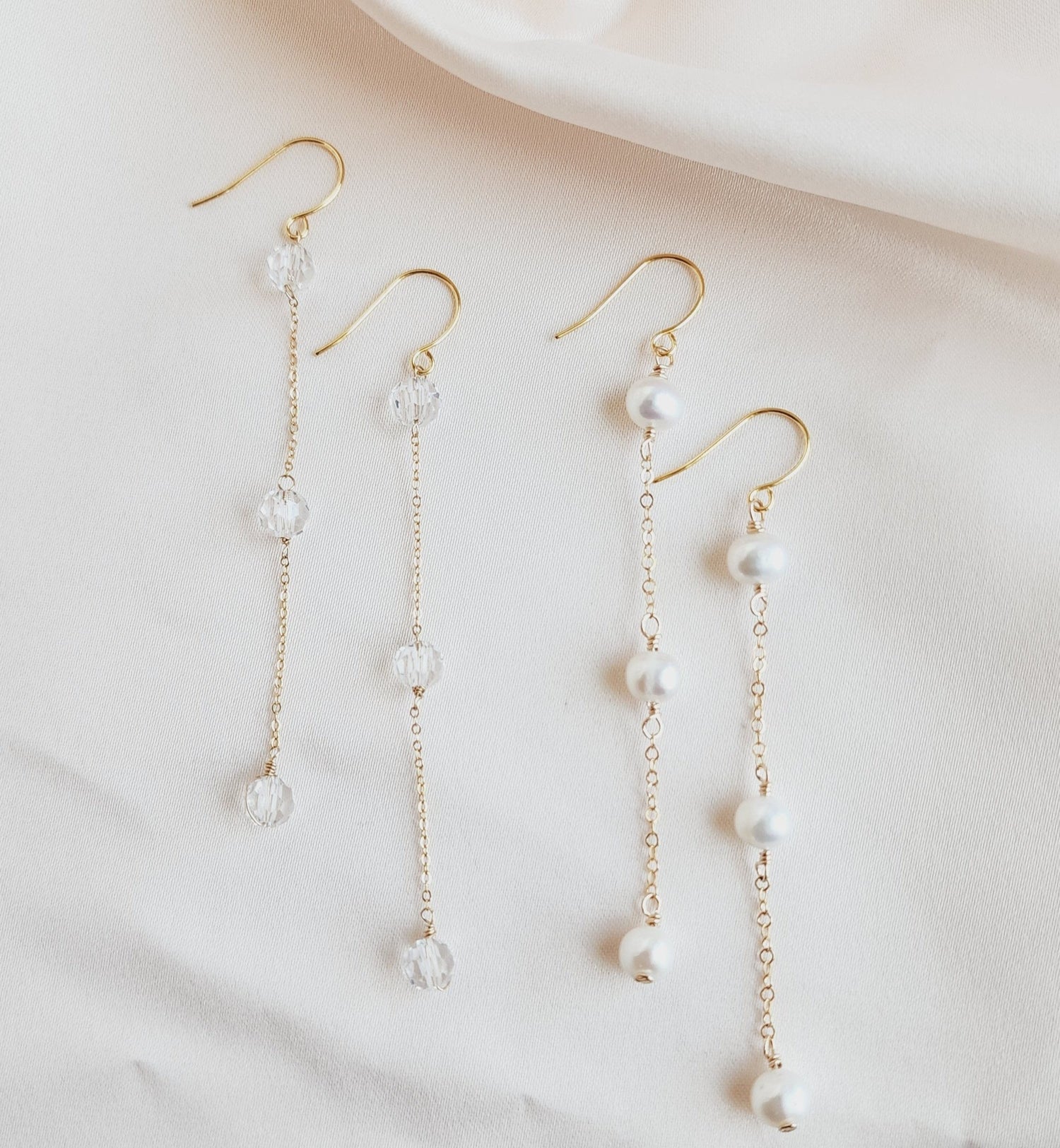 long romantic pearl earrings for brides