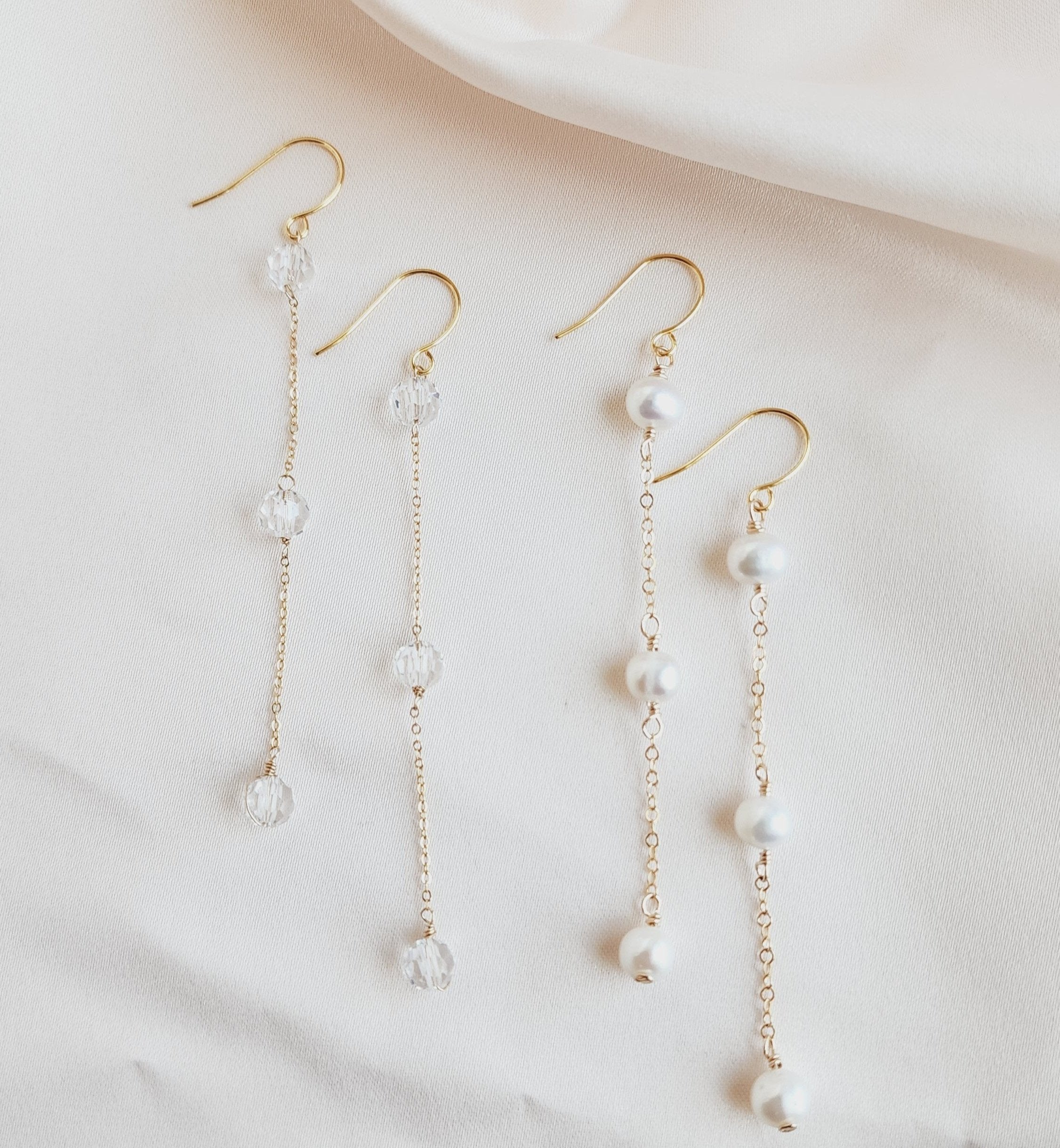 long romantic pearl earrings for brides