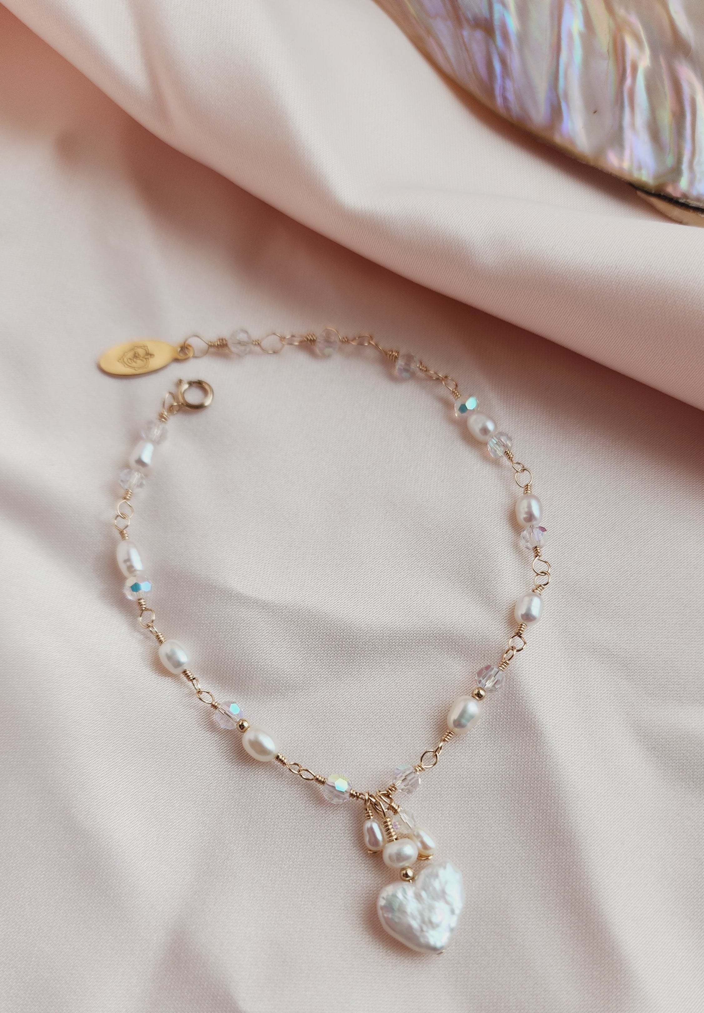 Front view pearl heart bracelet, 14kt gold fill bracelet, bridesmaids bracelet, bride bracelet