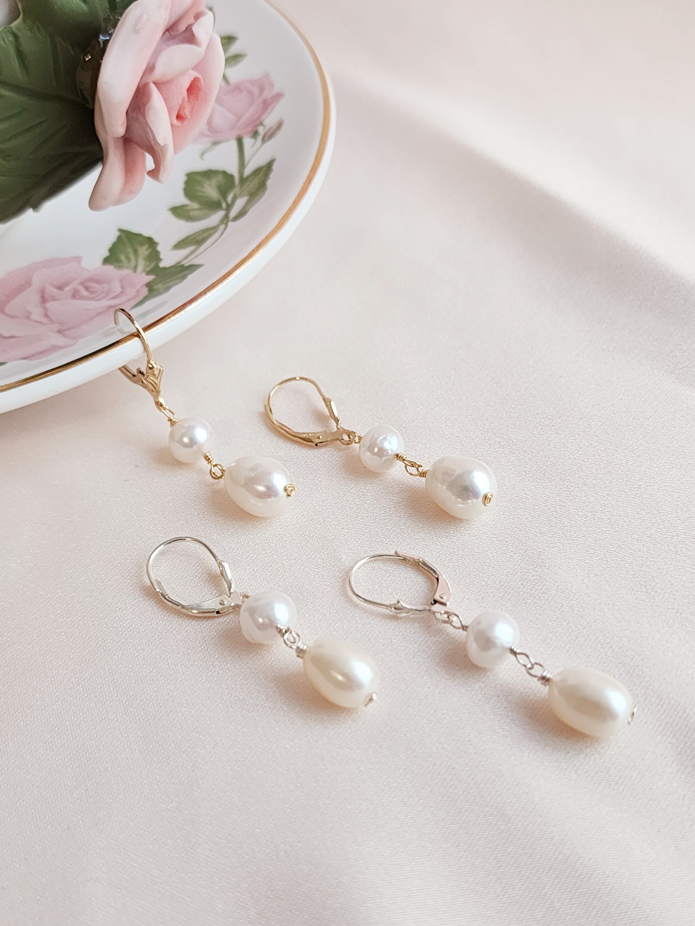 Leverback Pearl Earrings | Selene Pearl Earrings