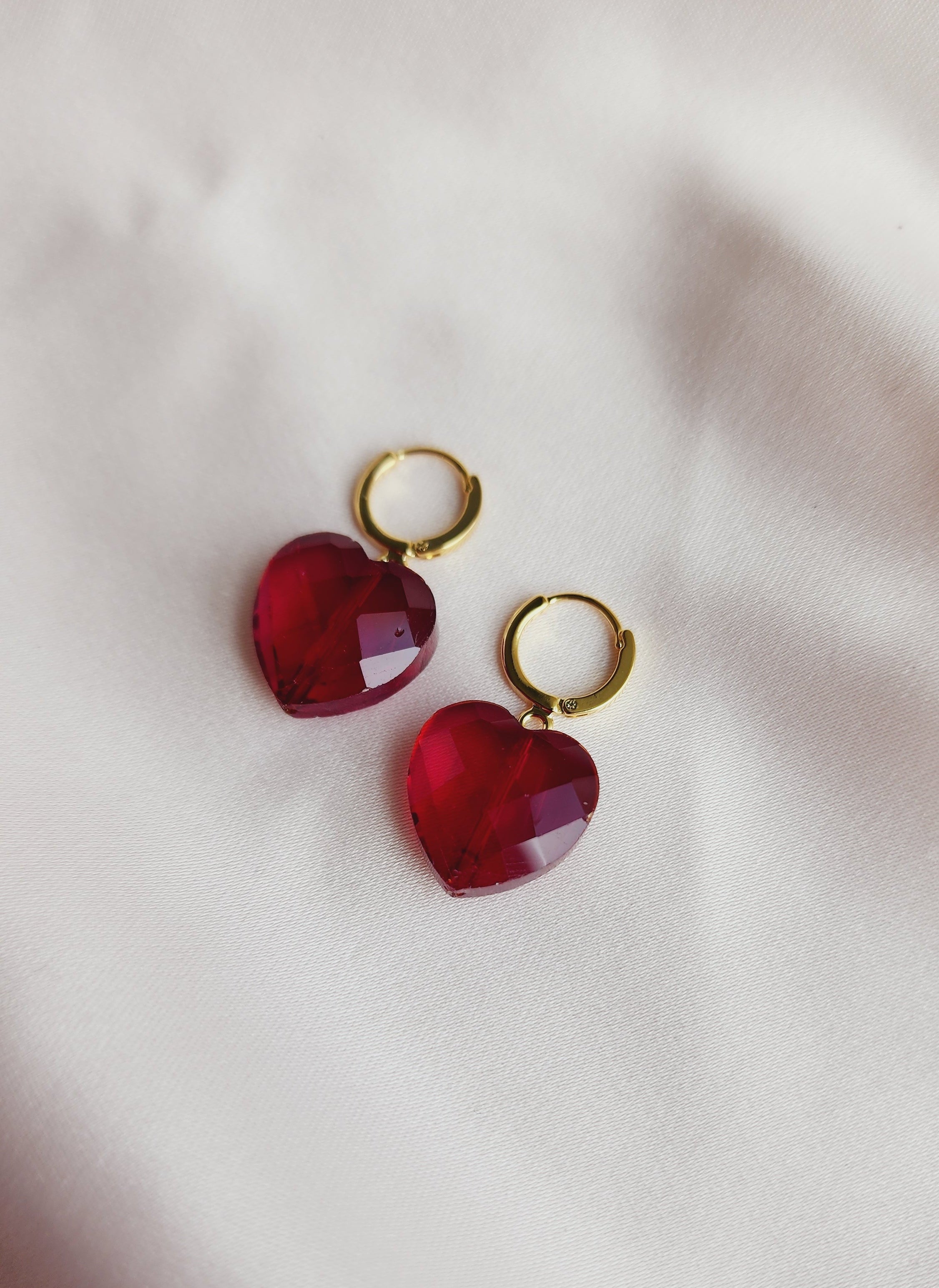 top view red heart earrings