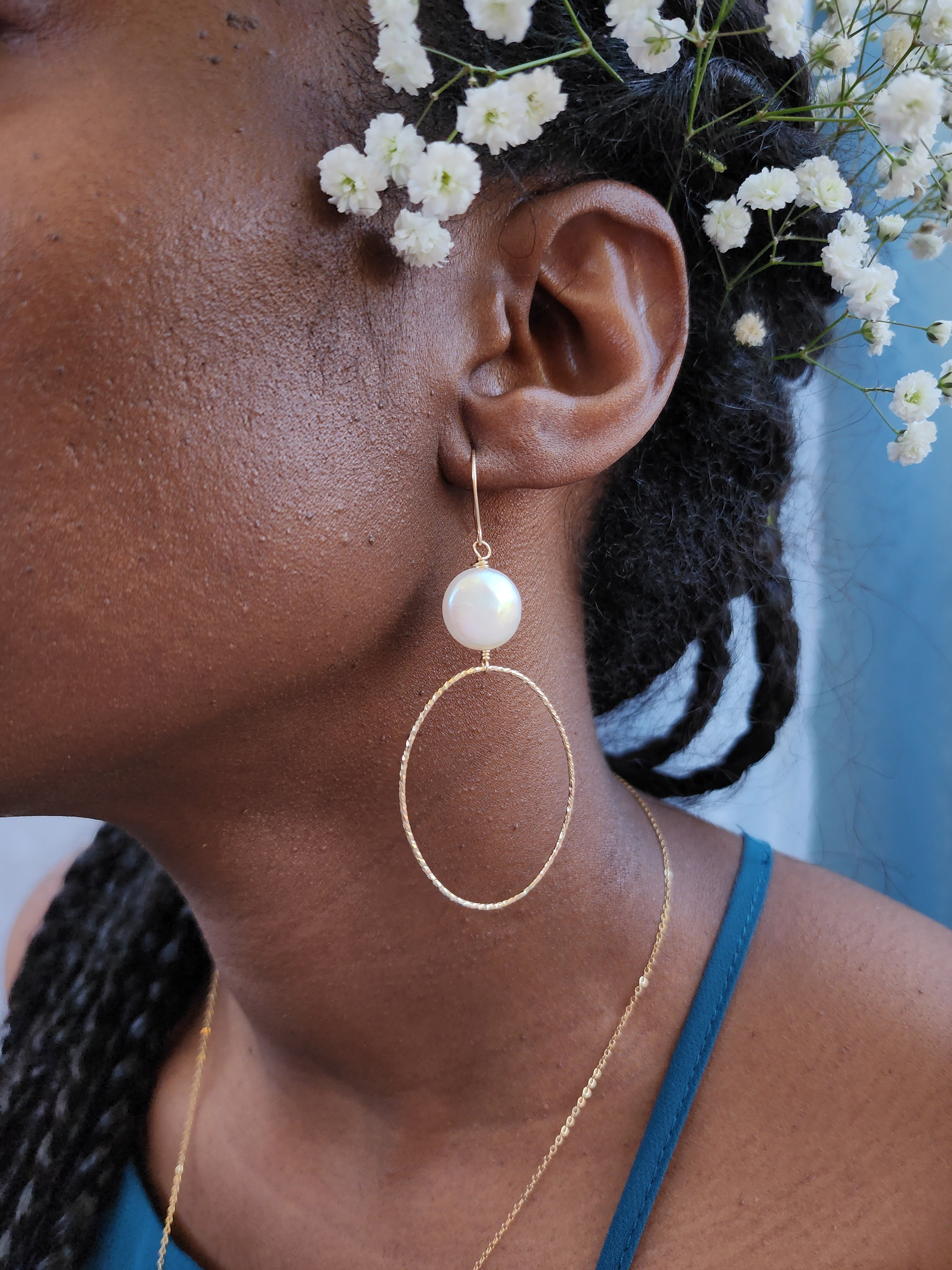Coin Pearl Hoops | Darla Pearl Sterling and Gold