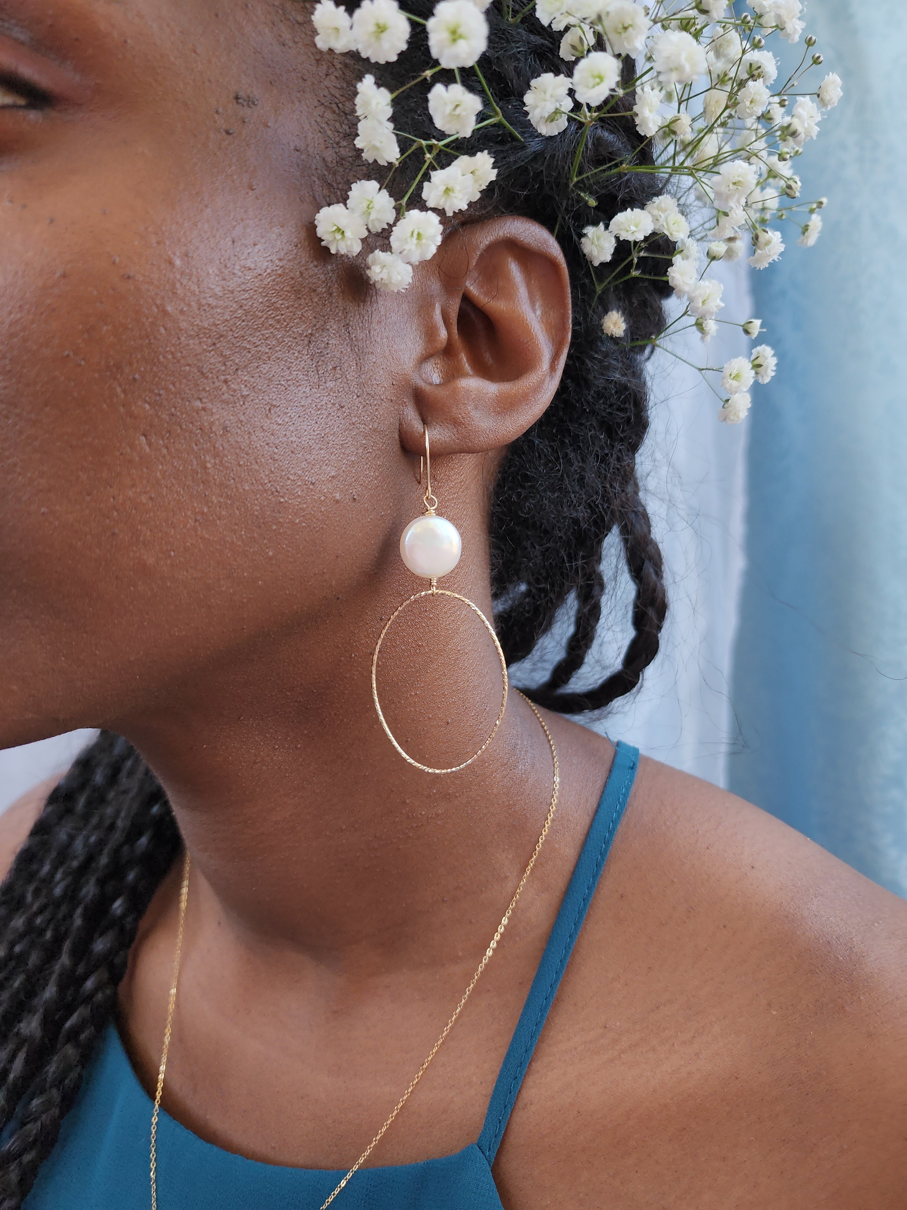 Coin Pearl Hoops | Darla Pearl Sterling and Gold