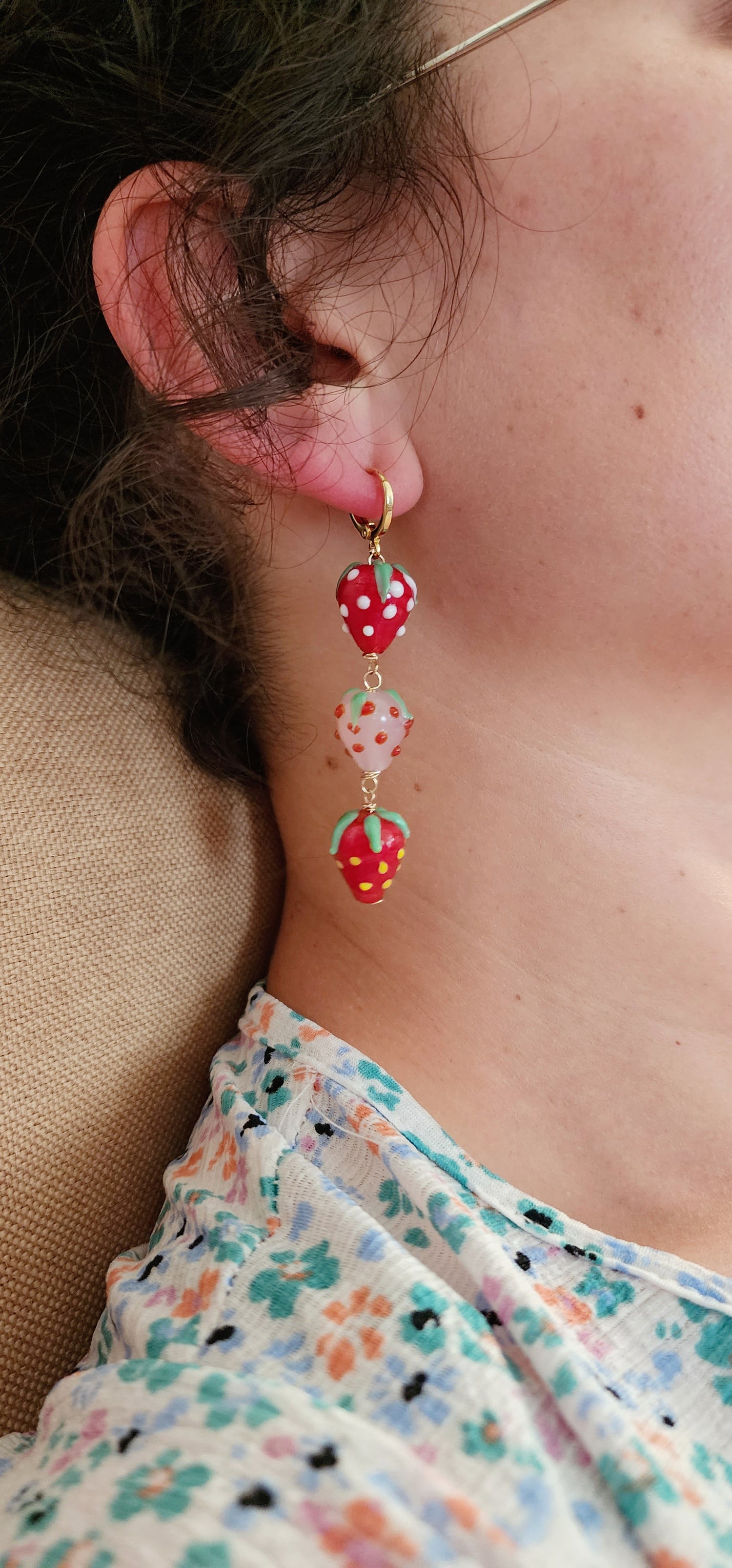 Strawberry Swing Statement Huggie Hoops