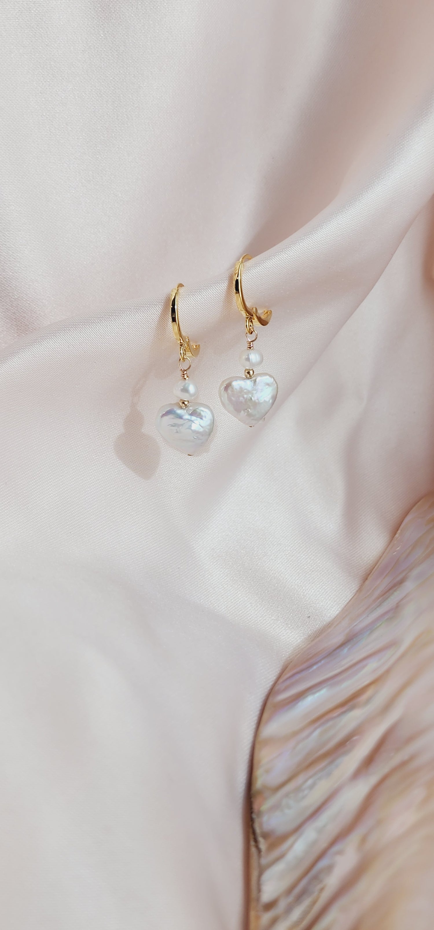 Addie Pearl Heart Huggie Earrings