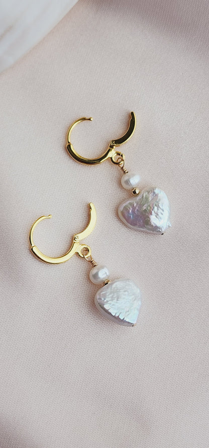 Addie Pearl Heart Huggie Earrings