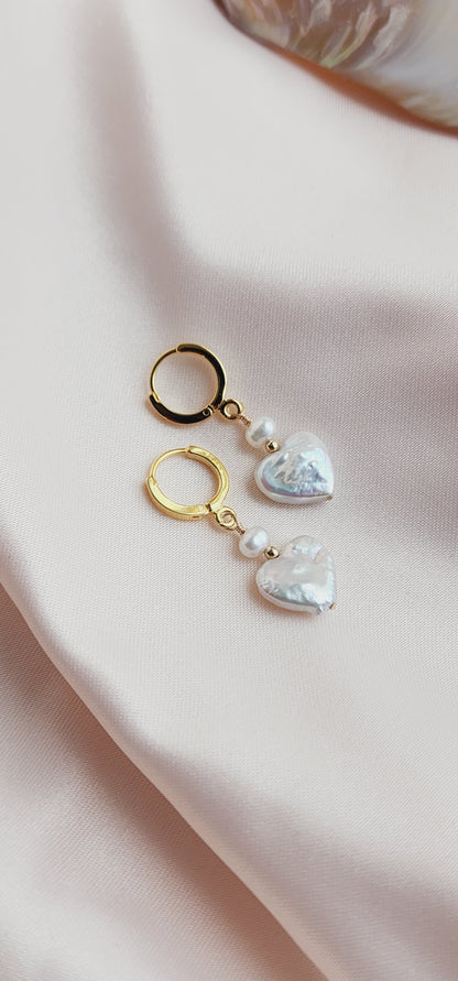 Addie Pearl Heart Huggie Earrings