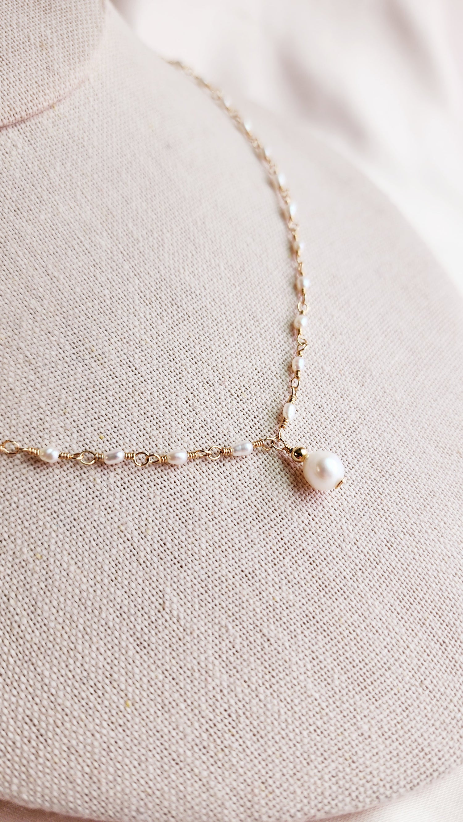 Small Pearls Linked Necklace | Sterling &amp; 14ktgf Gold