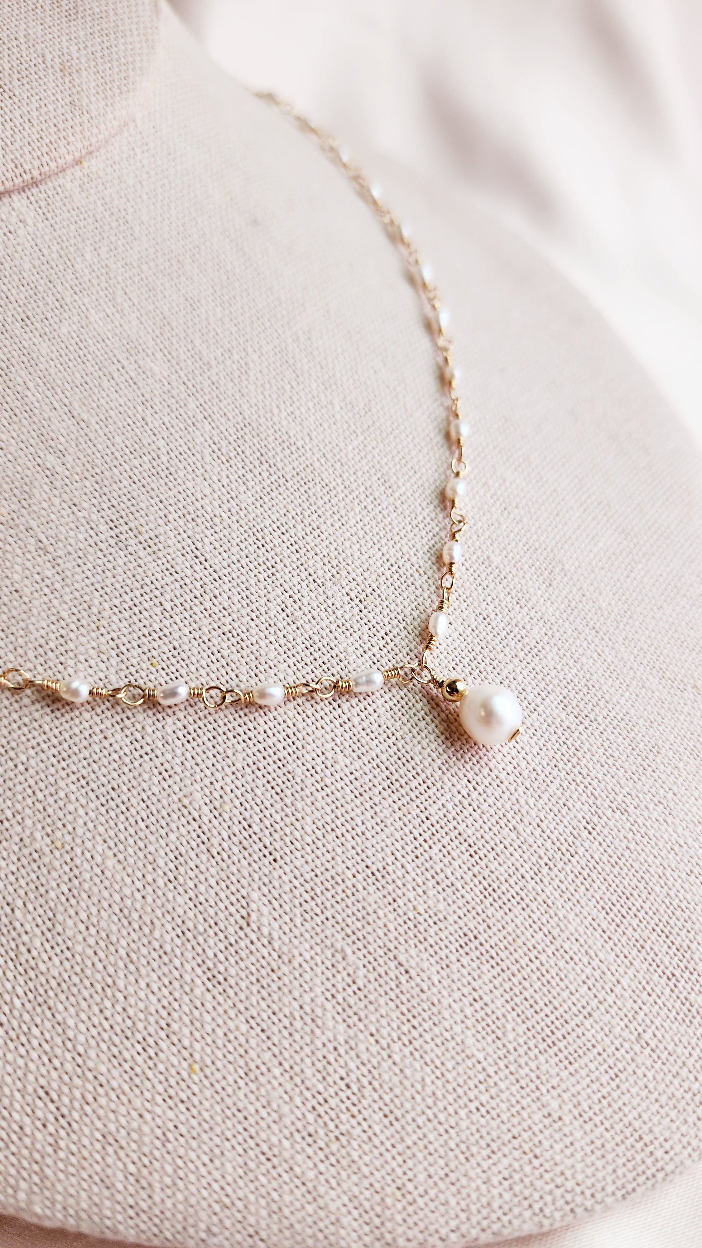 Small Pearls Linked Necklace | Sterling &amp; 14ktgf Gold
