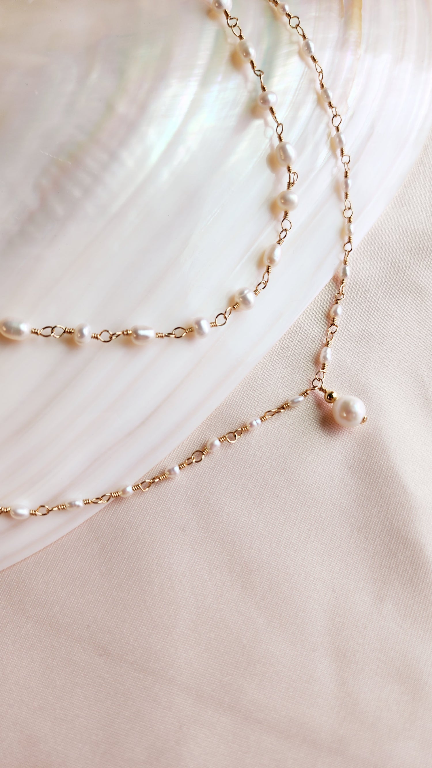 Small Pearls Linked Necklace | Sterling &amp; 14ktgf Gold