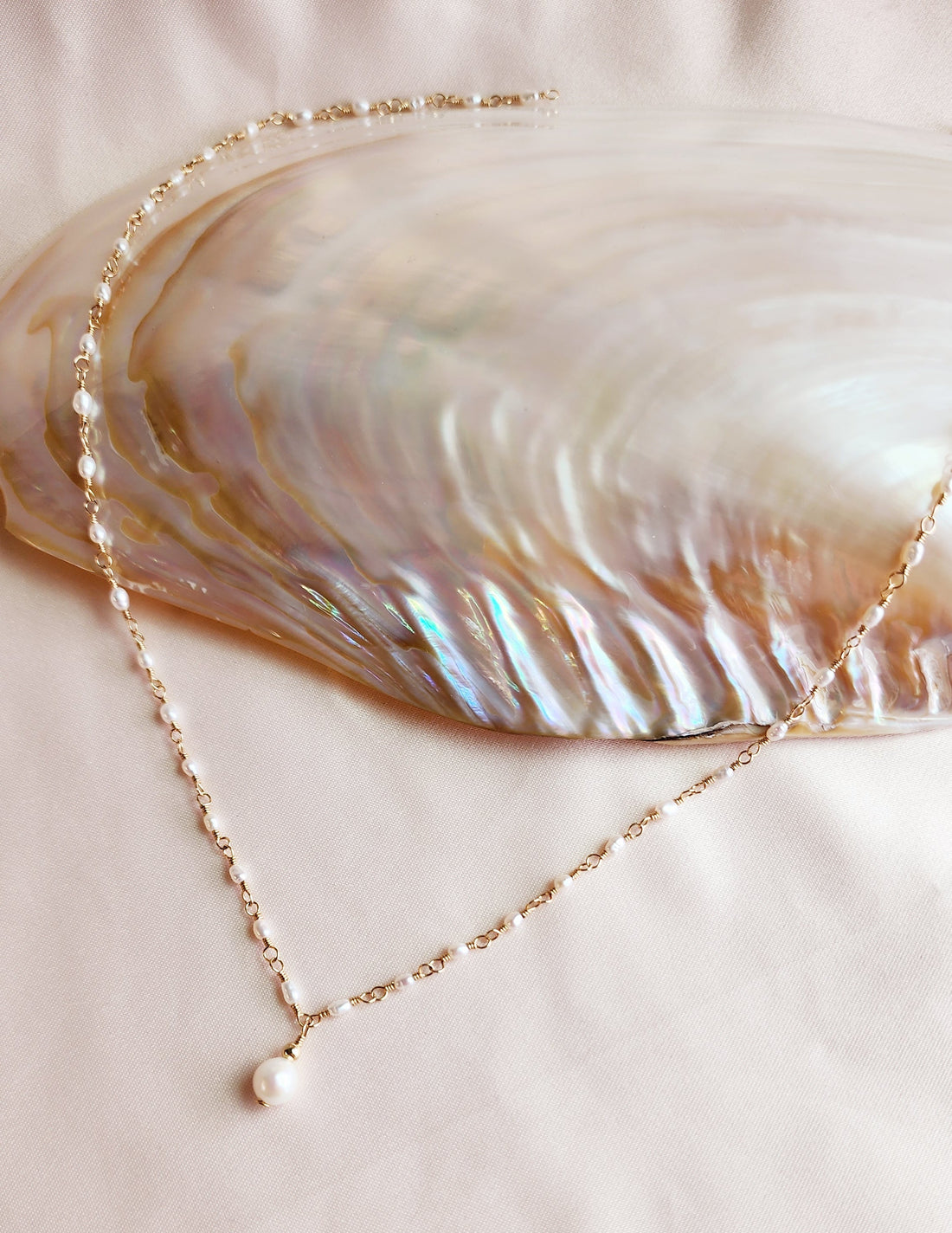Small Pearls Linked Necklace | Sterling & 14ktgf Gold