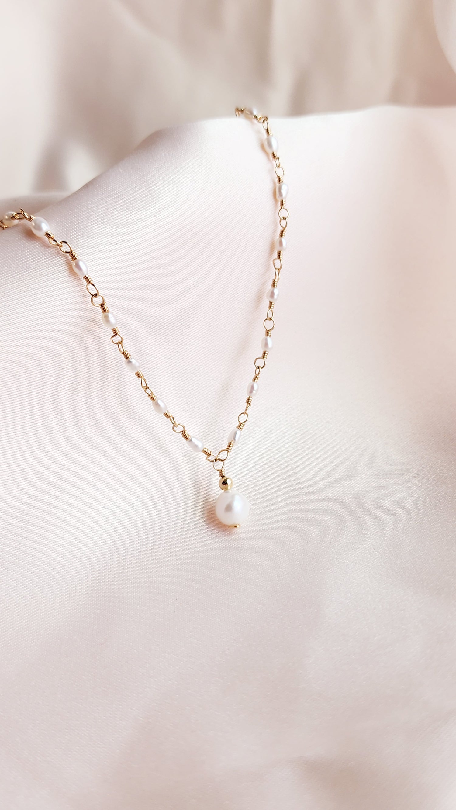 Small Pearls Linked Necklace | Sterling &amp; 14ktgf Gold