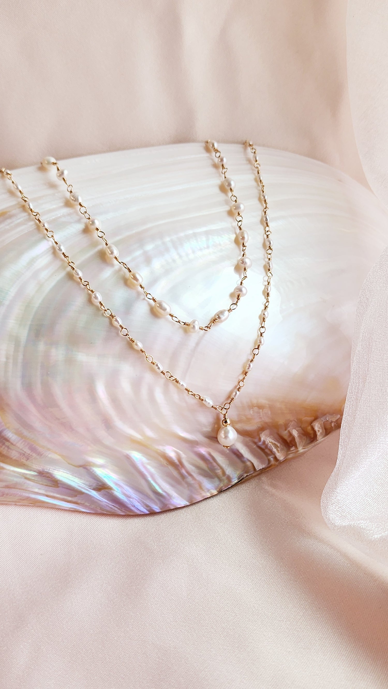 Small Pearls Linked Necklace | Sterling &amp; 14ktgf Gold