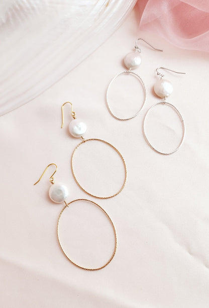 Coin Pearl Hoops | Darla Pearl Sterling and Gold