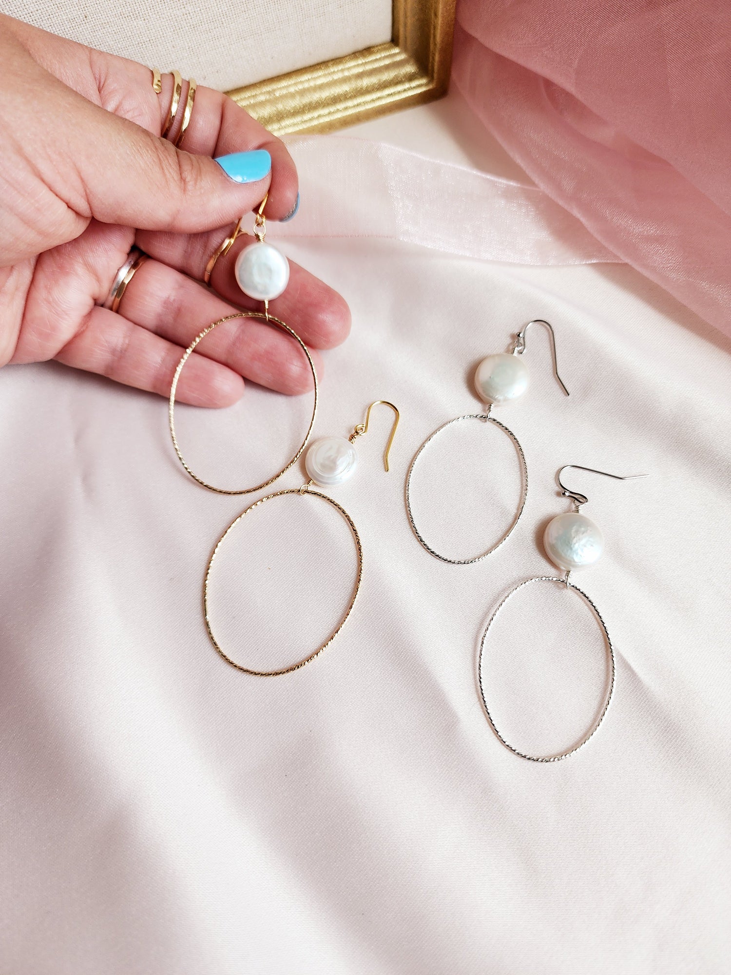 Coin Pearl Hoops | Darla Pearl Sterling and Gold