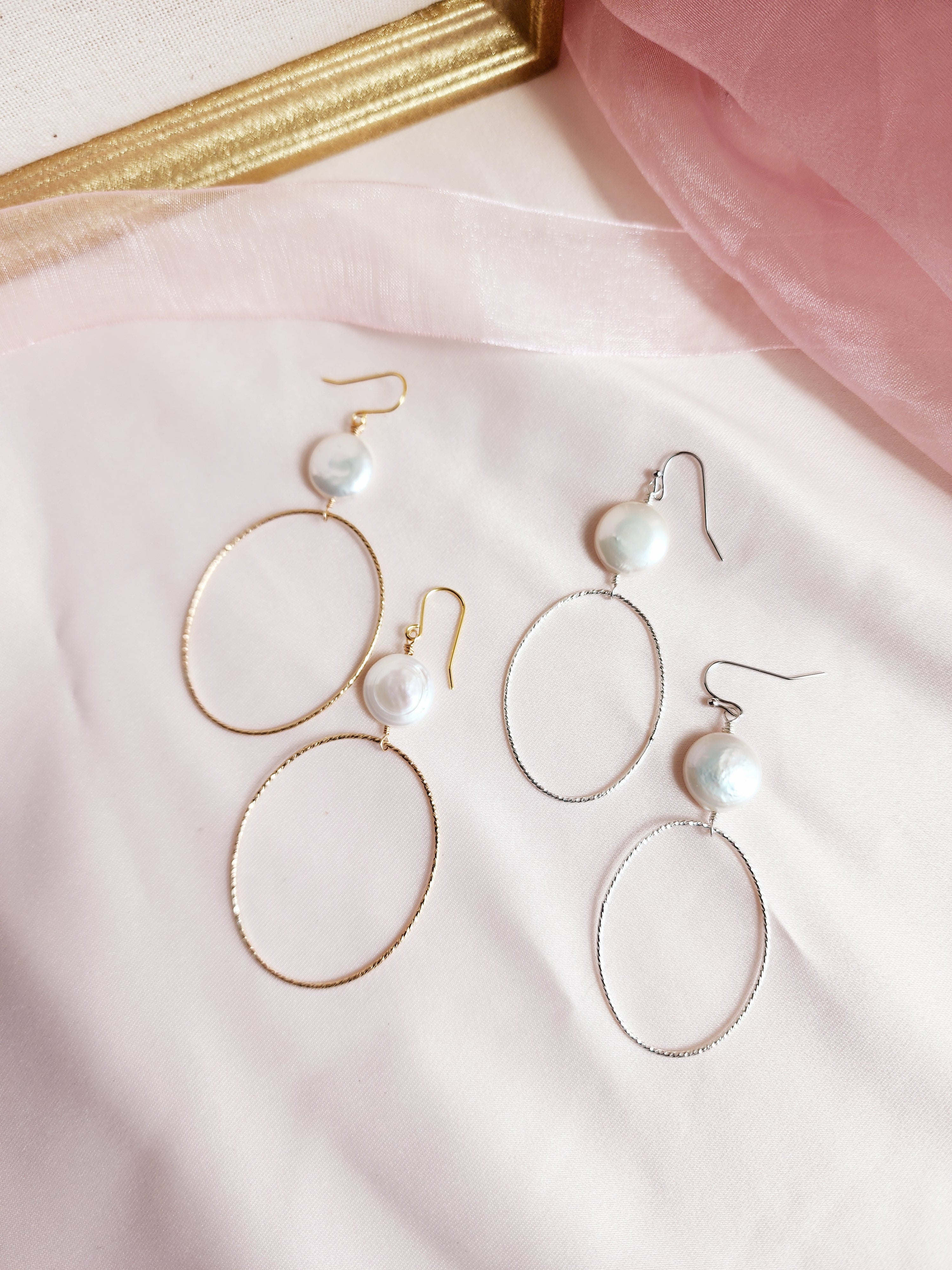 Coin Pearl Hoops | Darla Pearl Sterling and Gold