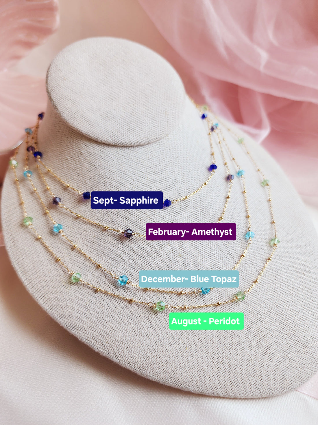 Birthstone Necklaces | 14kt gold fill chain