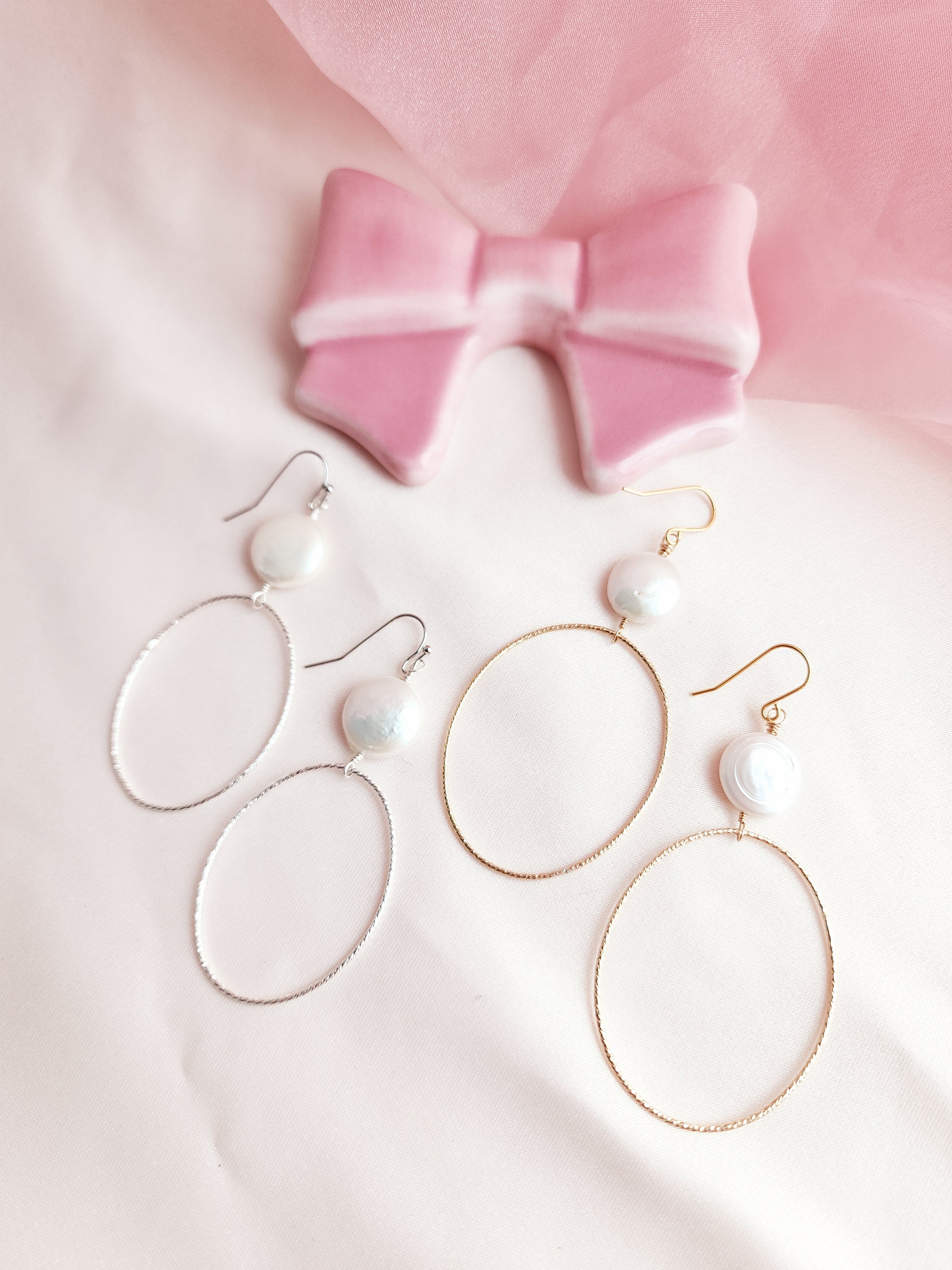 Coin Pearl Hoops | Darla Pearl Sterling and Gold