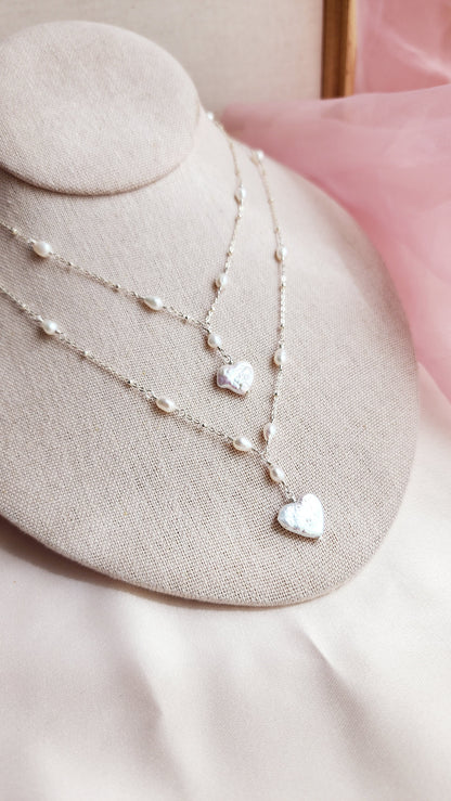 White Heart Pearl Sterling Silver Necklace