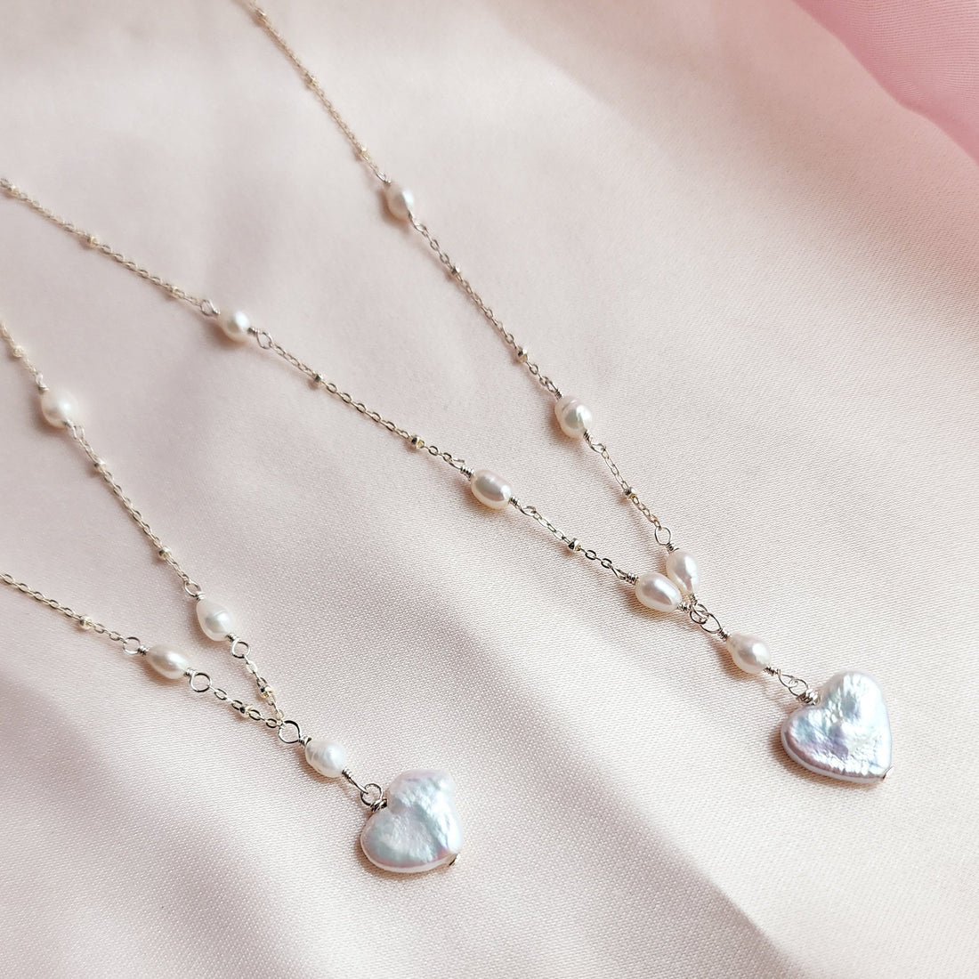 White Heart Pearl Sterling Silver Necklace