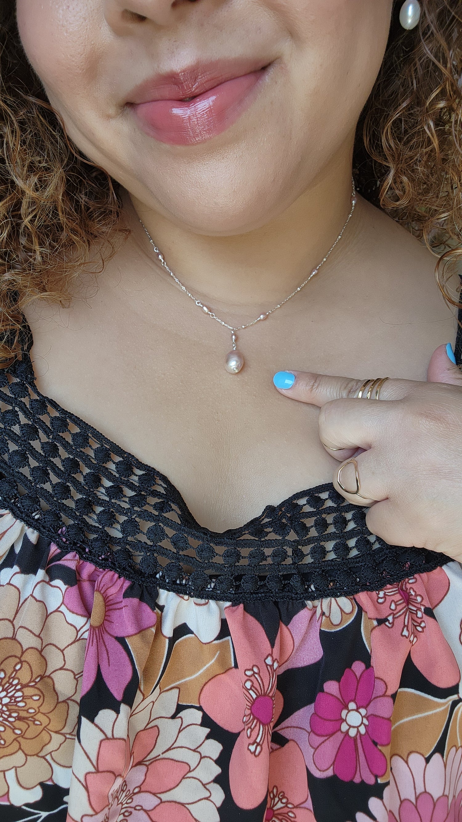 Pink Pearl Sterling Silver Necklace