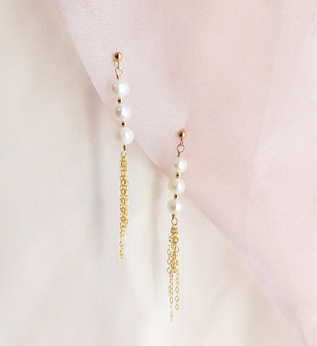 Tassel Pearl Stud Earrings | Sterling Silver and 14ktgf