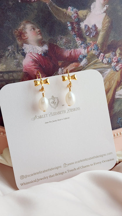 Bow Pearl Leverback Earrings