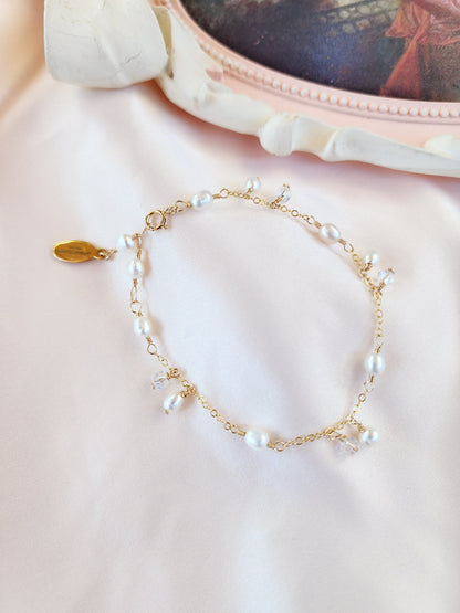 Asymmetrical Pearl &amp; Crystal Bracelet | 14kt Gold Fill and Sterling