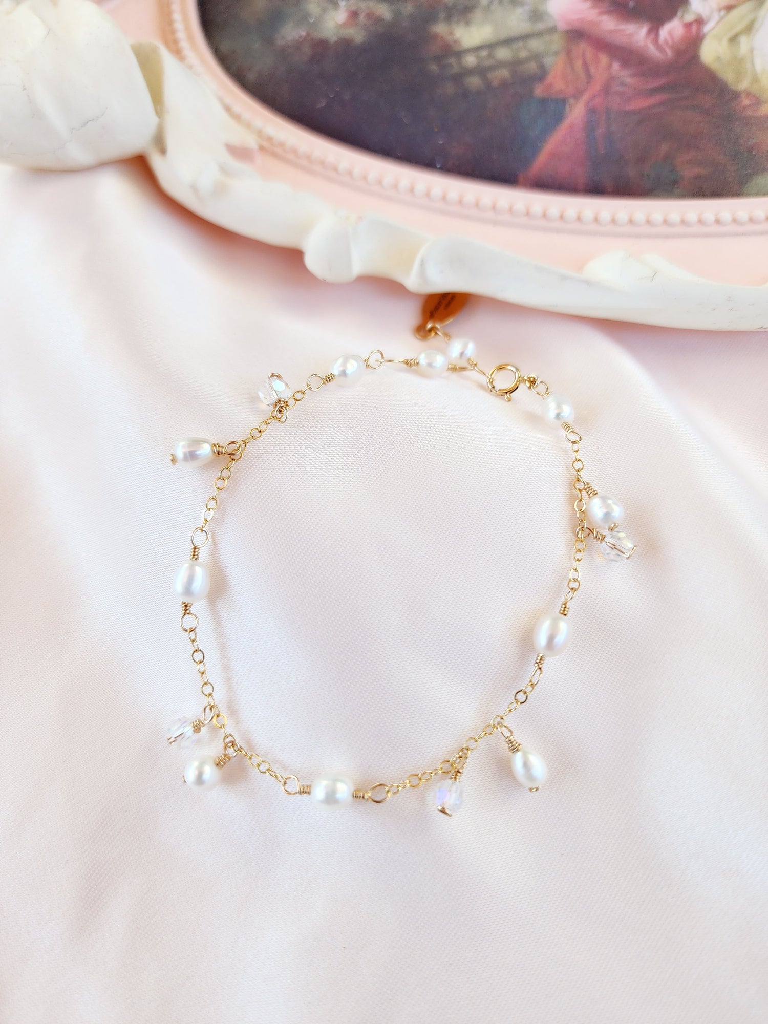 Asymmetrical Pearl &amp; Crystal Bracelet | 14kt Gold Fill and Sterling