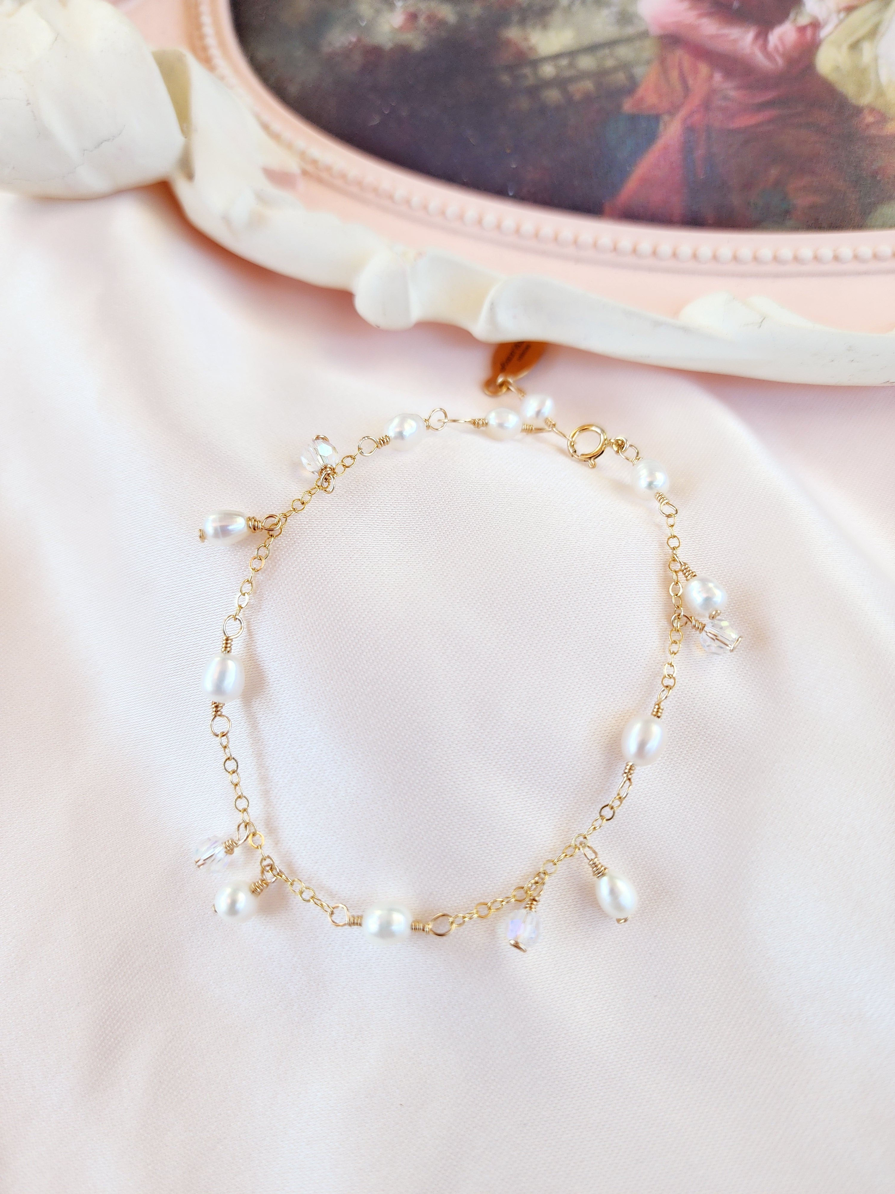 Asymmetrical Pearl &amp; Crystal Bracelet | 14kt Gold Fill and Sterling