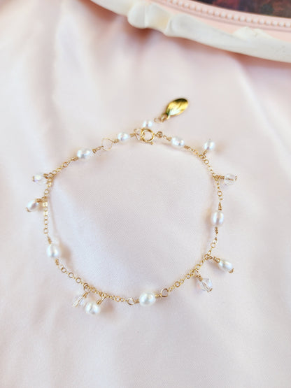 Asymmetrical Pearl &amp; Crystal Bracelet | 14kt Gold Fill and Sterling