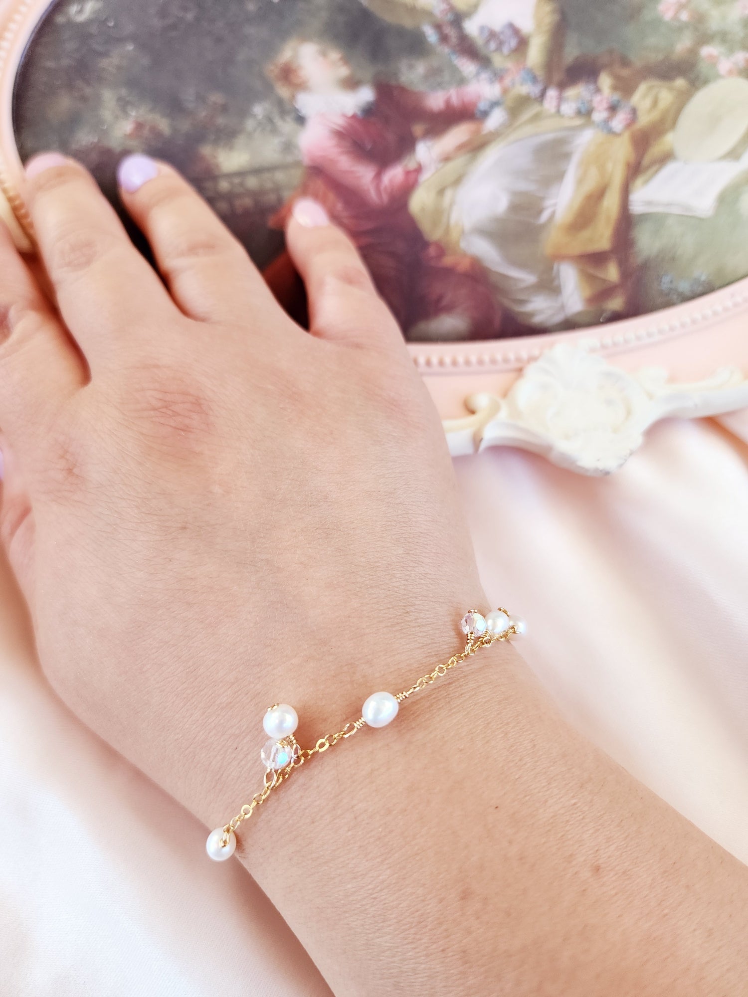 Asymmetrical Pearl &amp; Crystal Bracelet | 14kt Gold Fill and Sterling