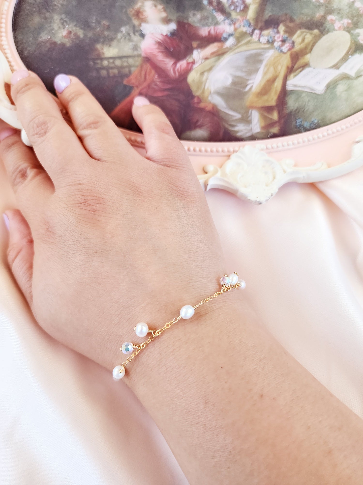 Asymmetrical Pearl &amp; Crystal Bracelet | 14kt Gold Fill and Sterling