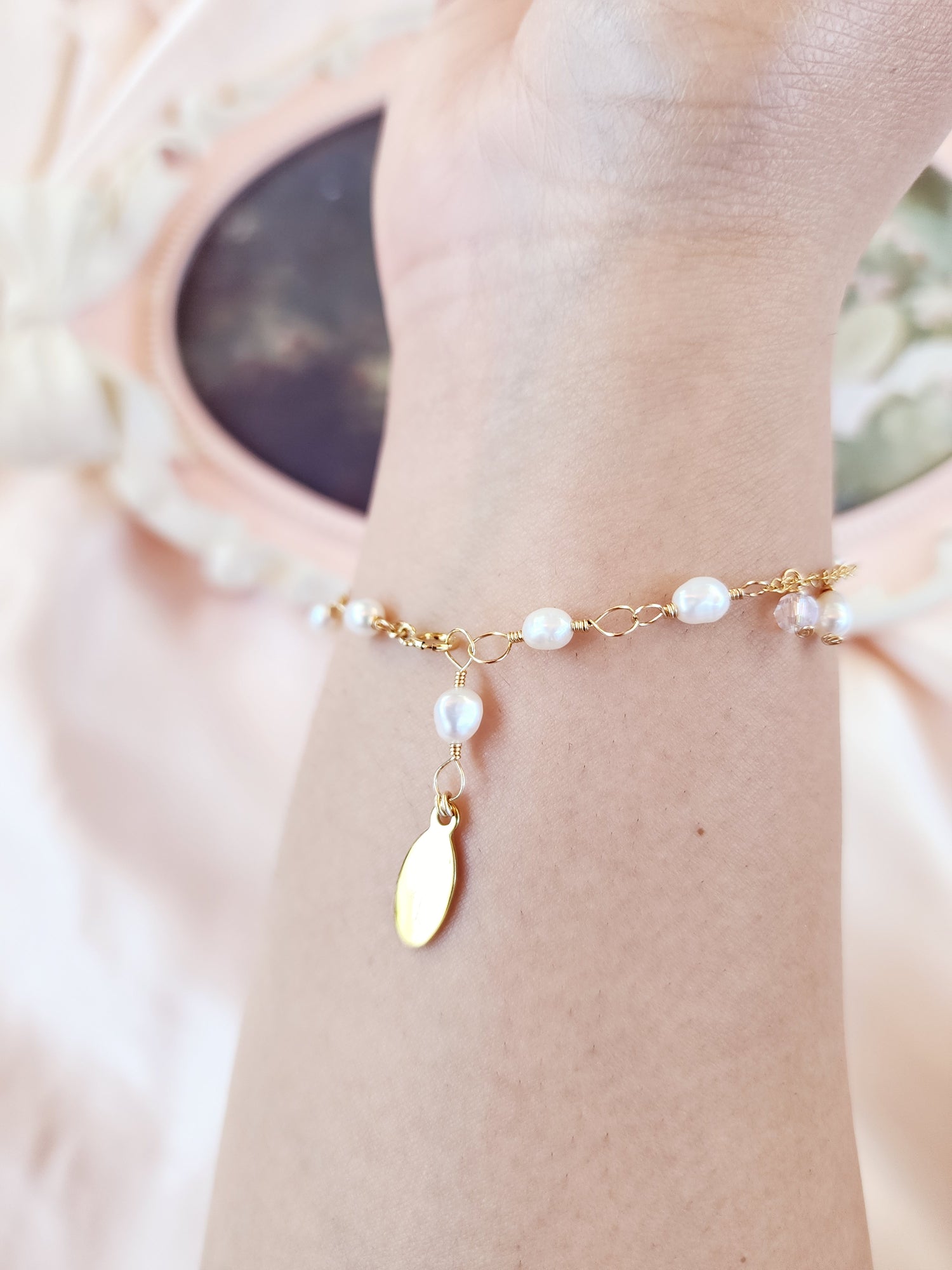 Asymmetrical Pearl &amp; Crystal Bracelet | 14kt Gold Fill and Sterling